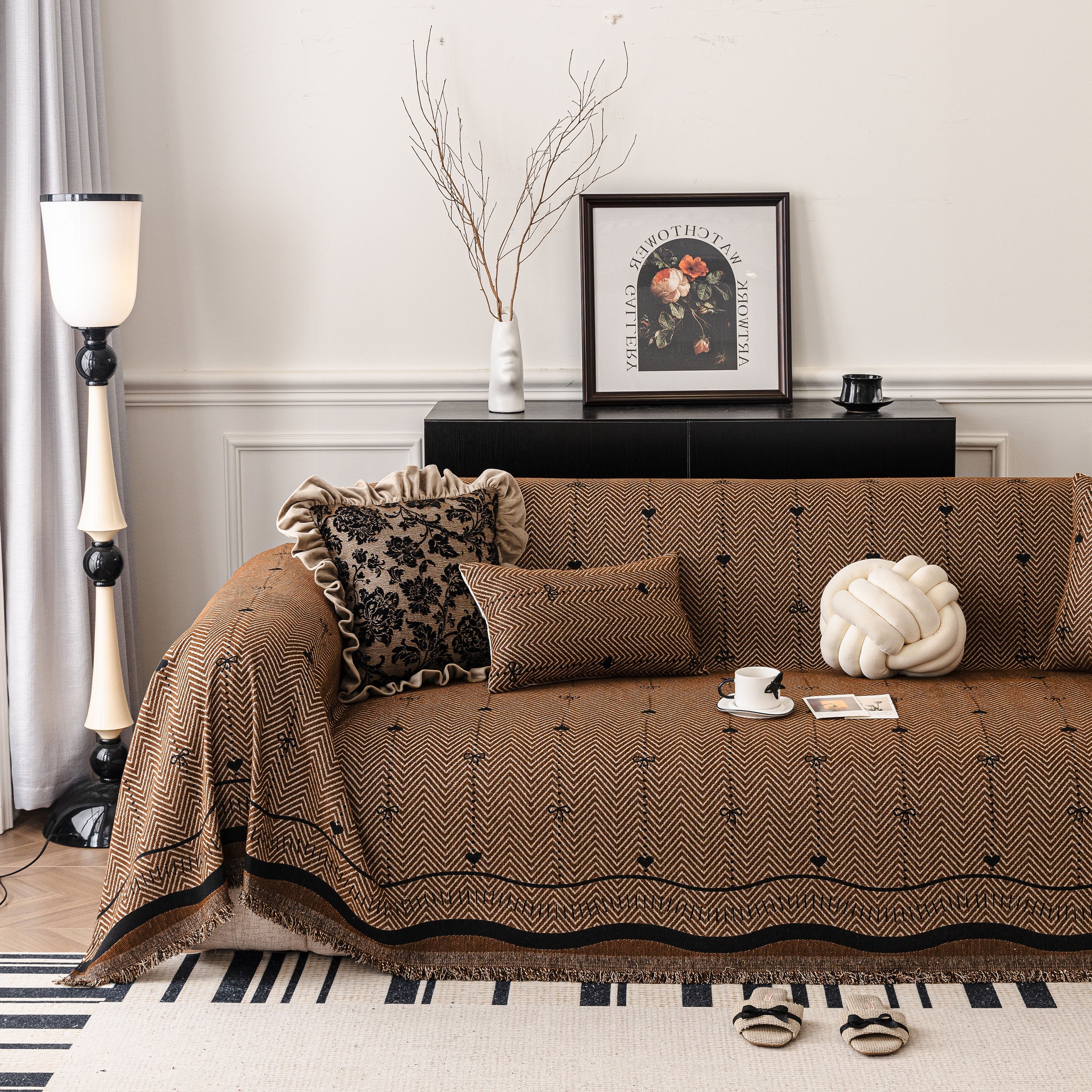 Chenille Couch Throw Cover Decorative Herringbone Sofa Blanket Protector for Couch