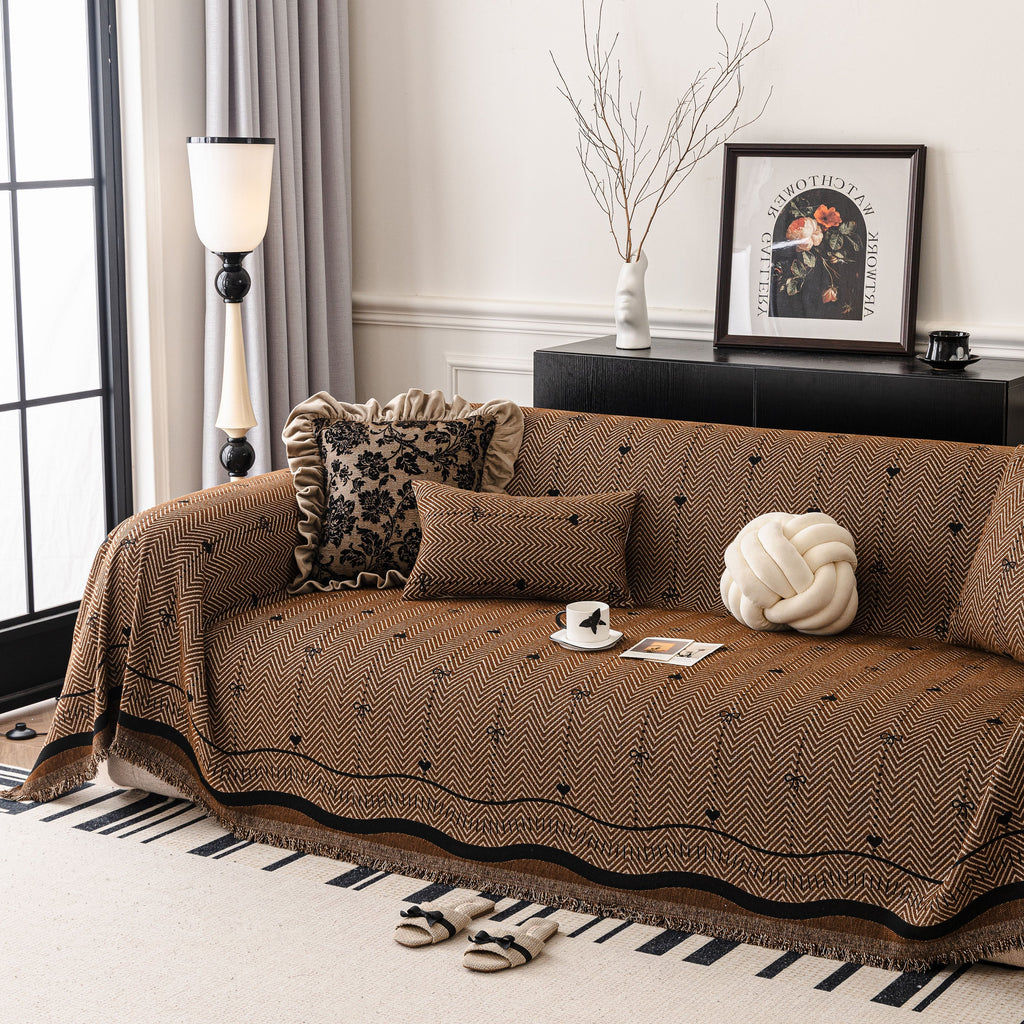 Chenille Couch Throw Cover Decorative Herringbone Sofa Blanket Protector for Couch