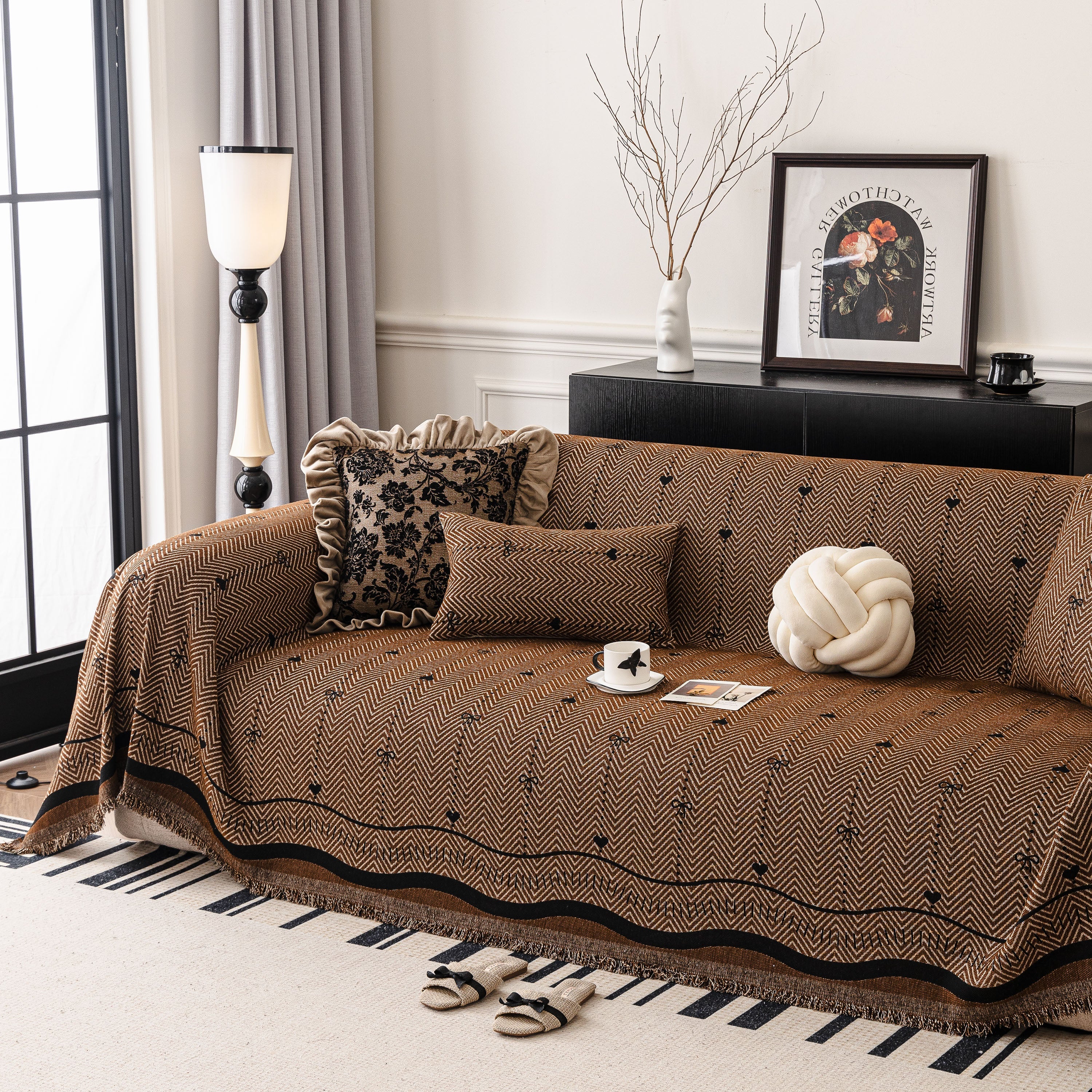 Chenille Couch Throw Cover Decorative Herringbone Sofa Blanket Protector for Couch