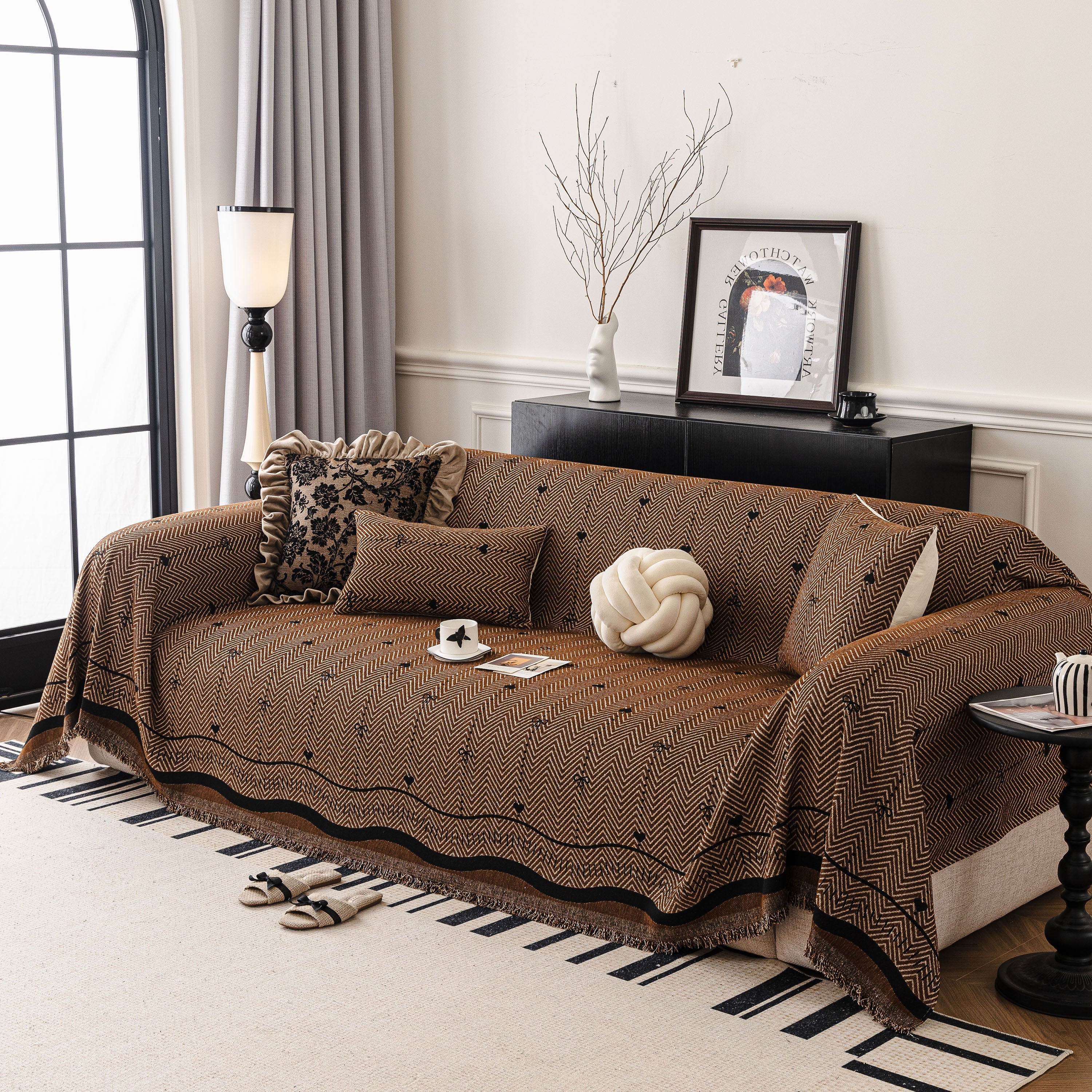 Chenille Couch Throw Cover Decorative Herringbone Sofa Blanket Protector for Couch