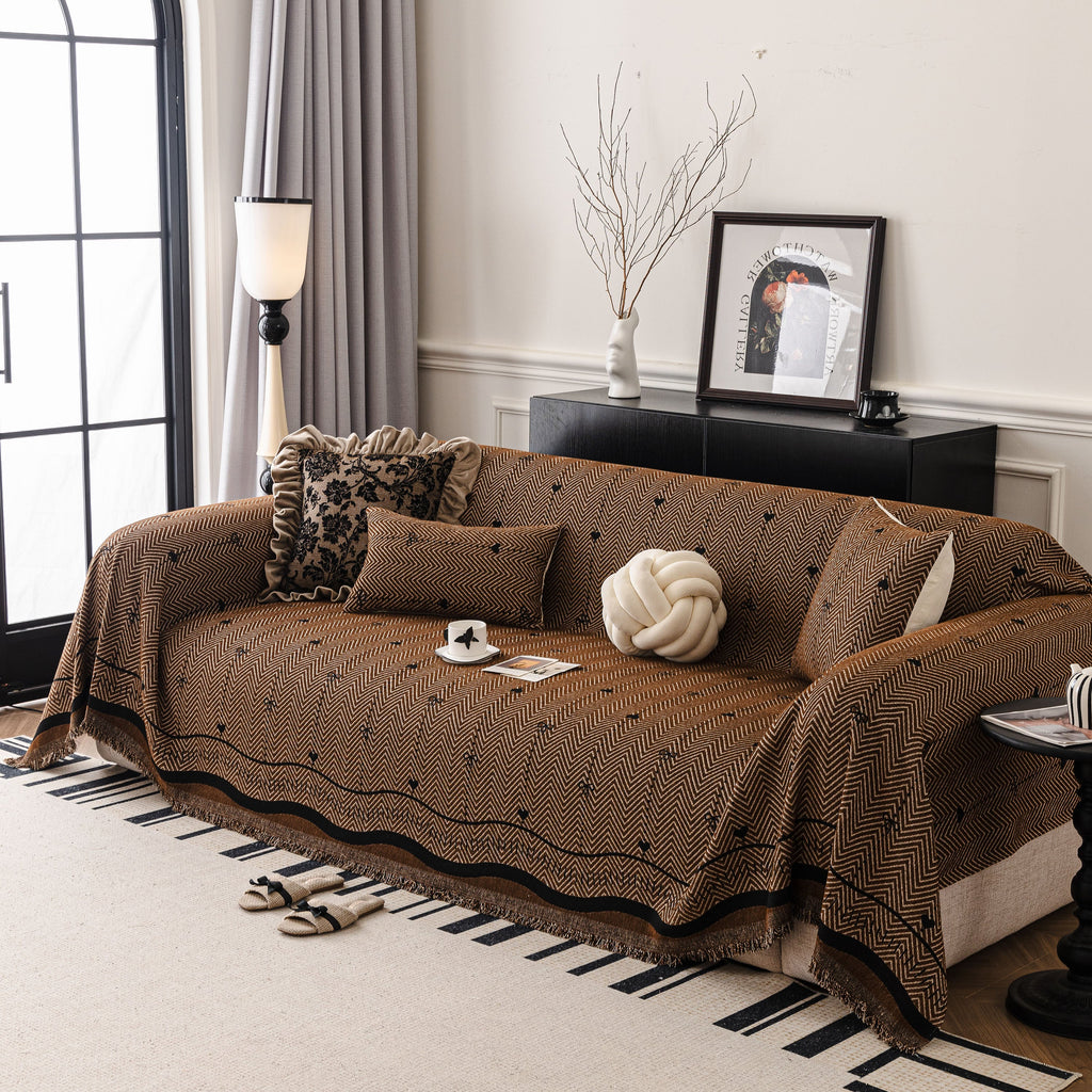 Chenille Couch Throw Cover Decorative Herringbone Sofa Blanket Protector for Couch