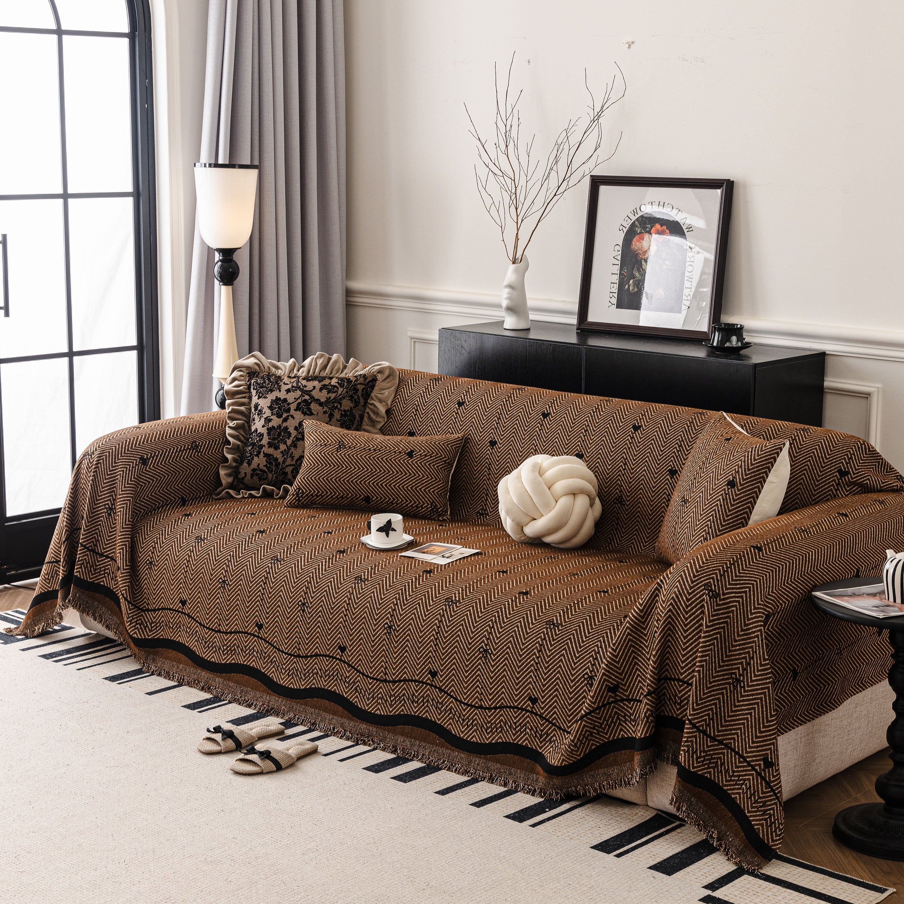 Chenille Couch Throw Cover Decorative Herringbone Sofa Blanket Protector for Couch