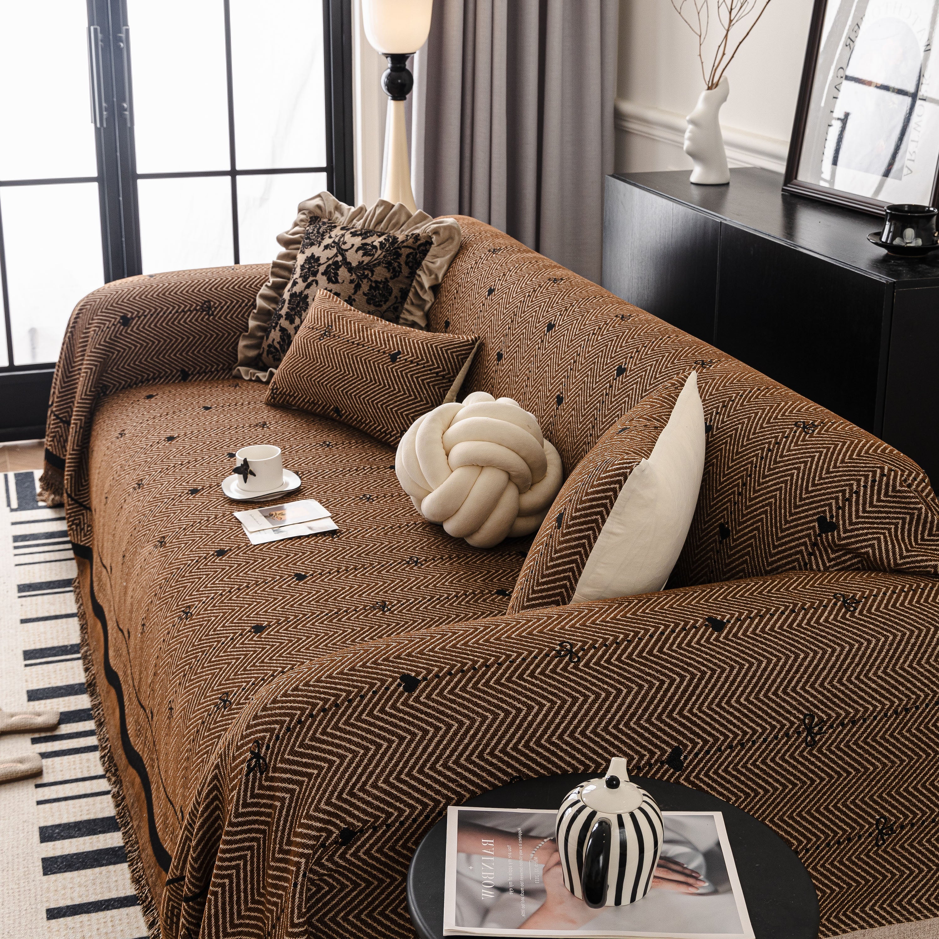 Chenille Couch Throw Cover Decorative Herringbone Sofa Blanket Protector for Couch