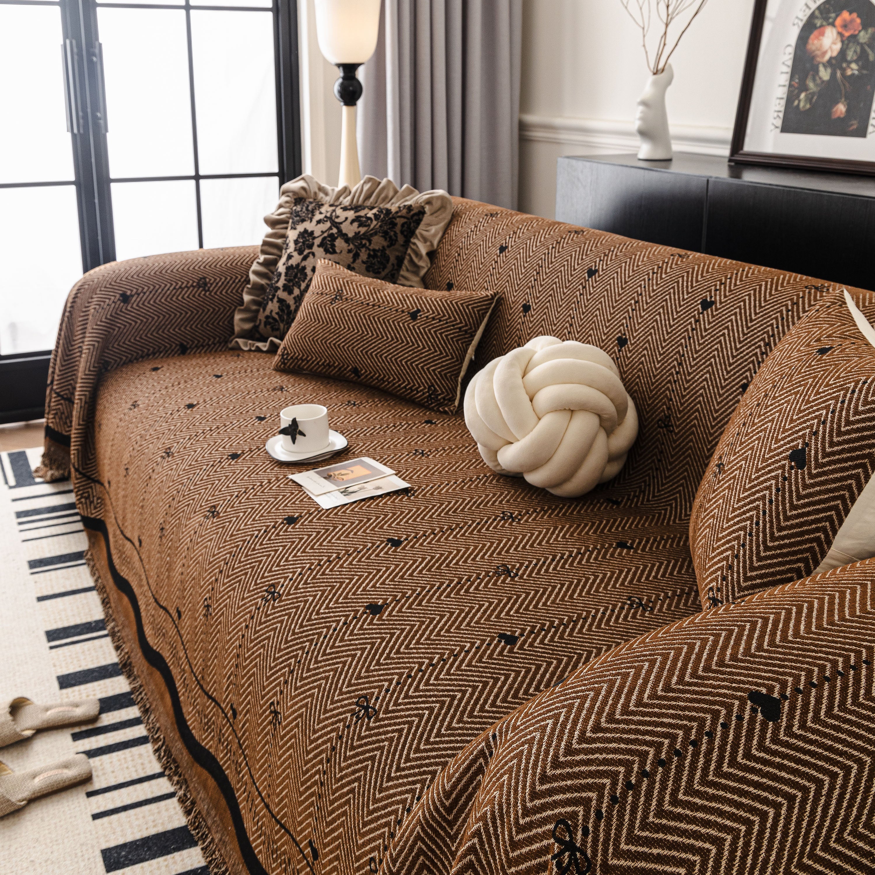 Chenille Couch Throw Cover Decorative Herringbone Sofa Blanket Protector for Couch