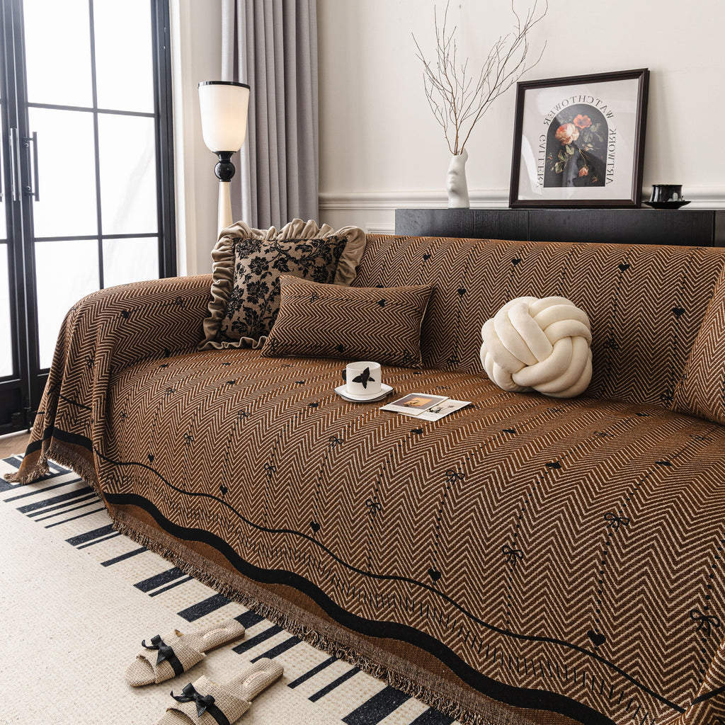 Chenille Couch Throw Cover Decorative Herringbone Sofa Blanket Protector for Couch