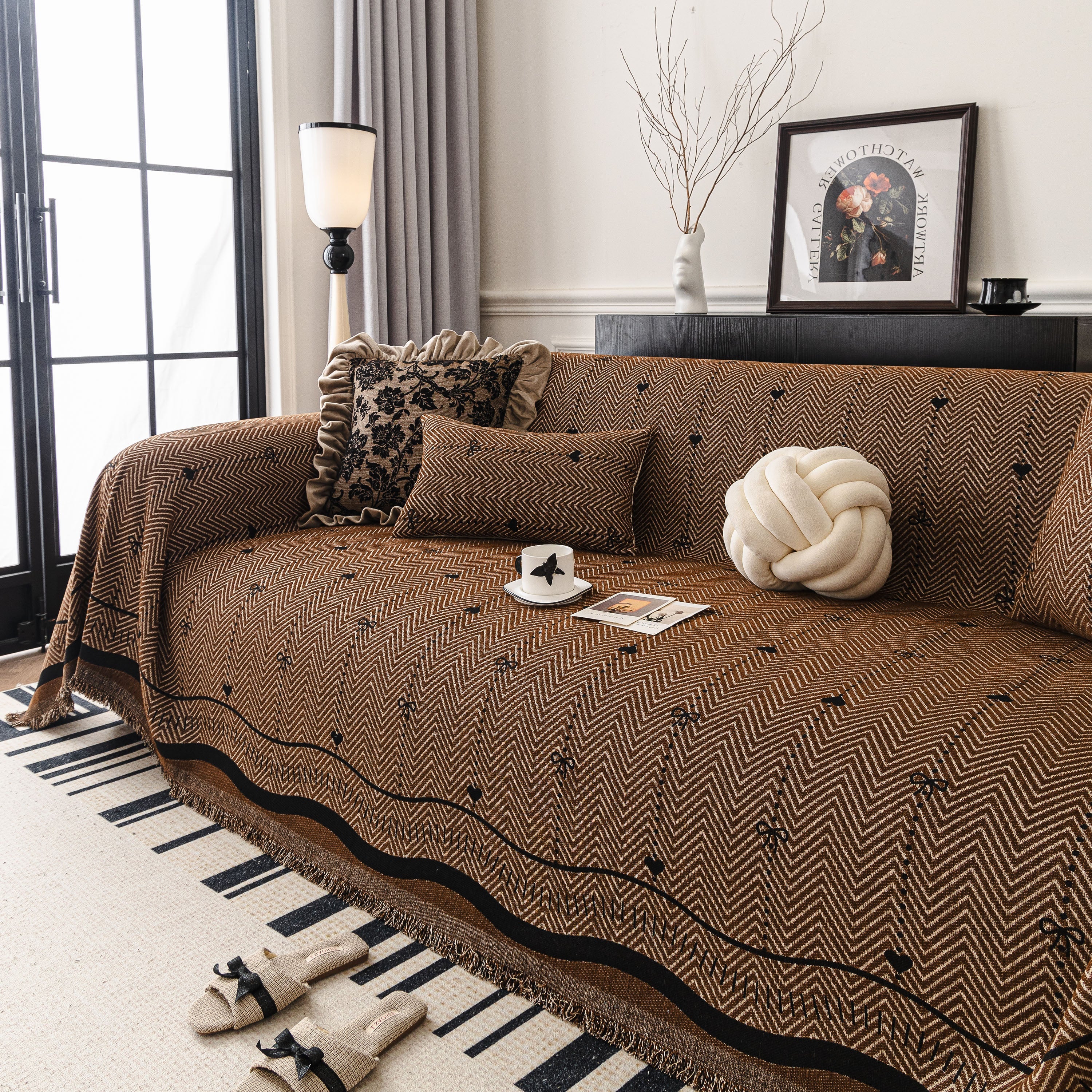 Chenille Couch Throw Cover Decorative Herringbone Sofa Blanket Protector for Couch