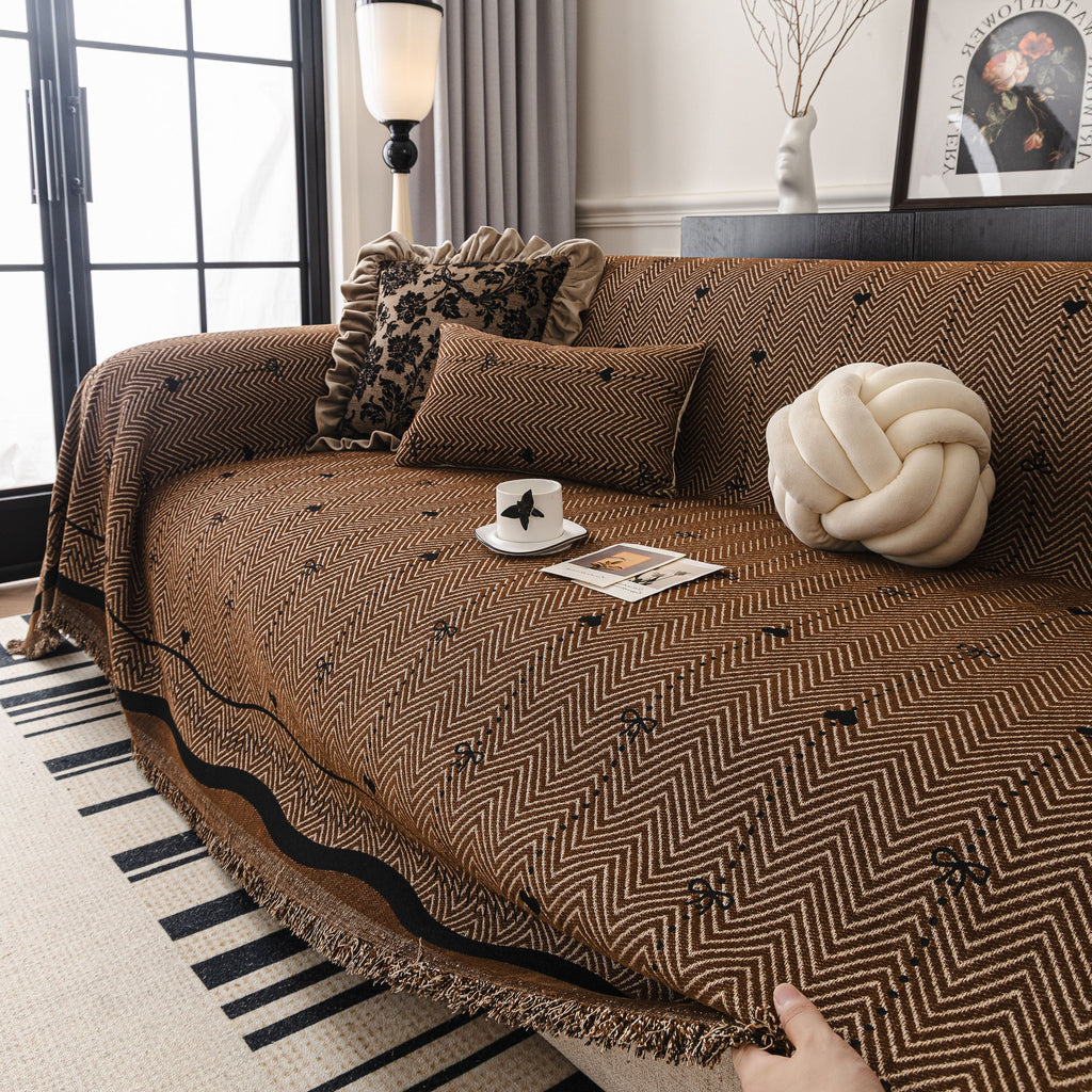 Chenille Couch Throw Cover Decorative Herringbone Sofa Blanket Protector for Couch