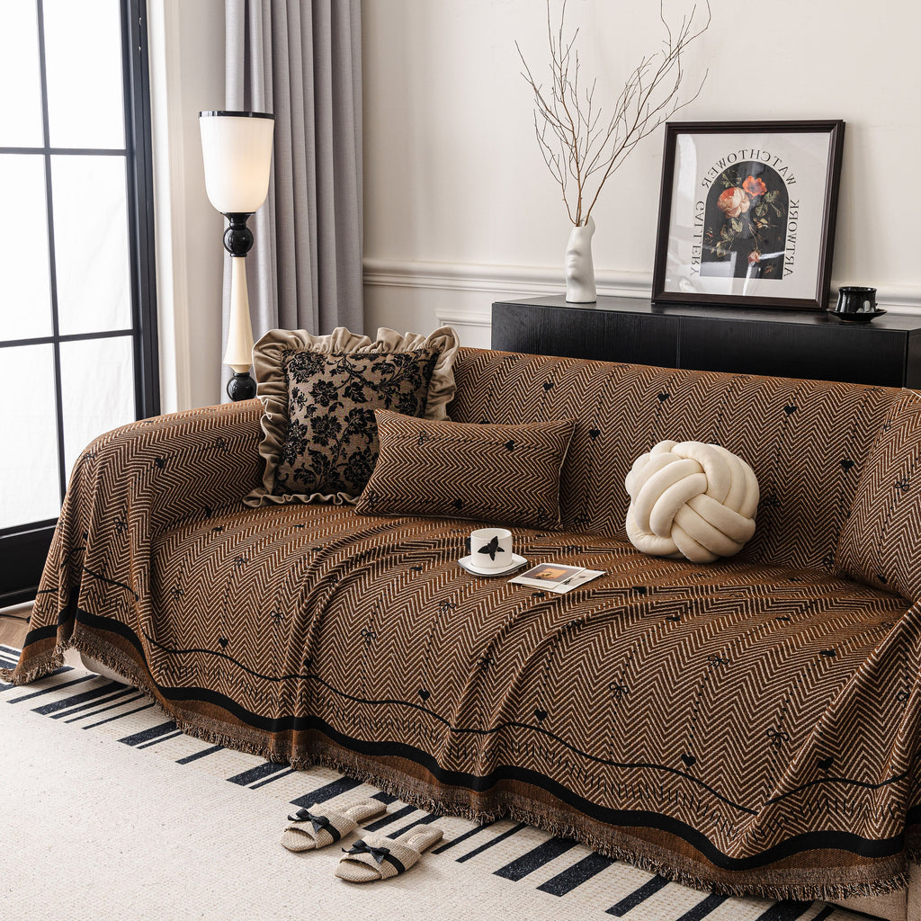 Chenille Couch Throw Cover Decorative Herringbone Sofa Blanket Protector for Couch