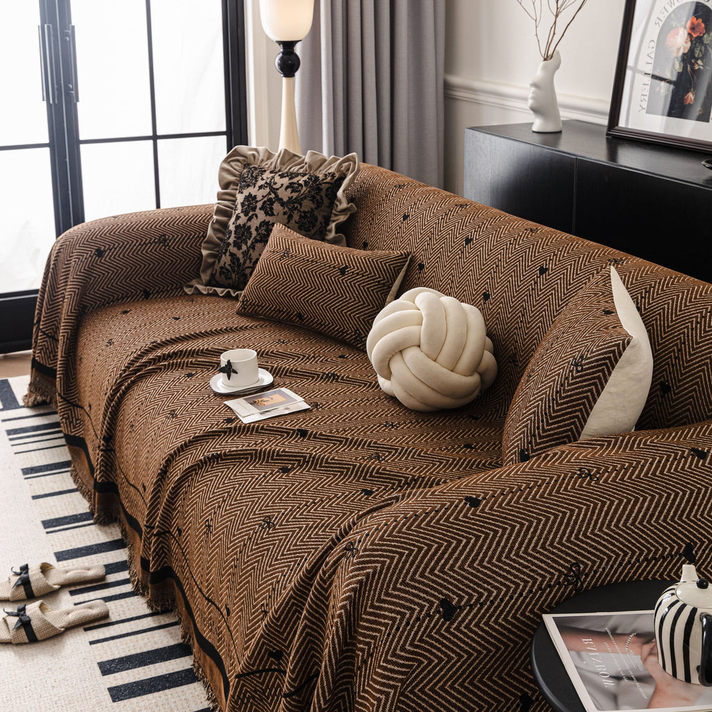 Chenille Couch Throw Cover Decorative Herringbone Sofa Blanket Protector for Couch