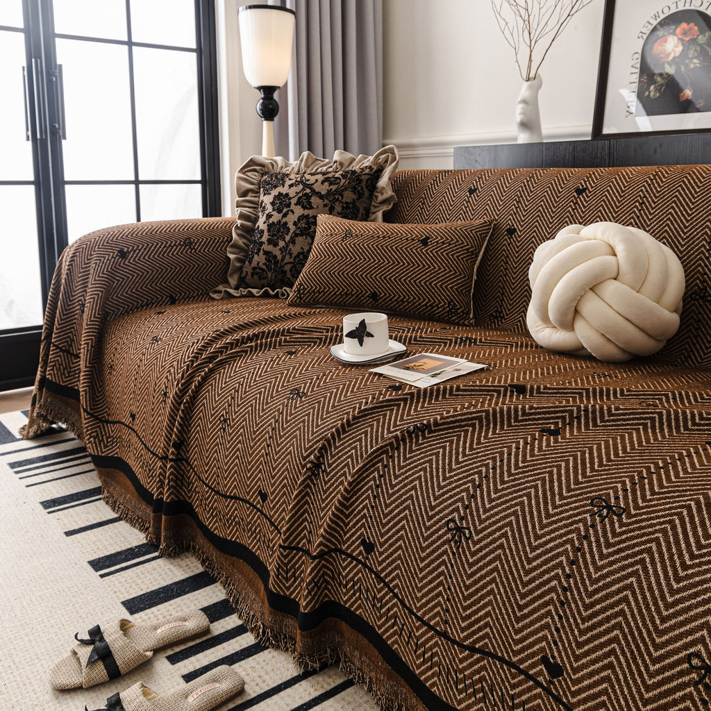 Chenille Couch Throw Cover Decorative Herringbone Sofa Blanket Protector for Couch