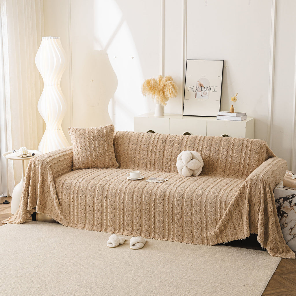 Thick Cozy 3D Cable Sofa Throw Cover, Plush Jacquard Warm Fleece Throw Blanket