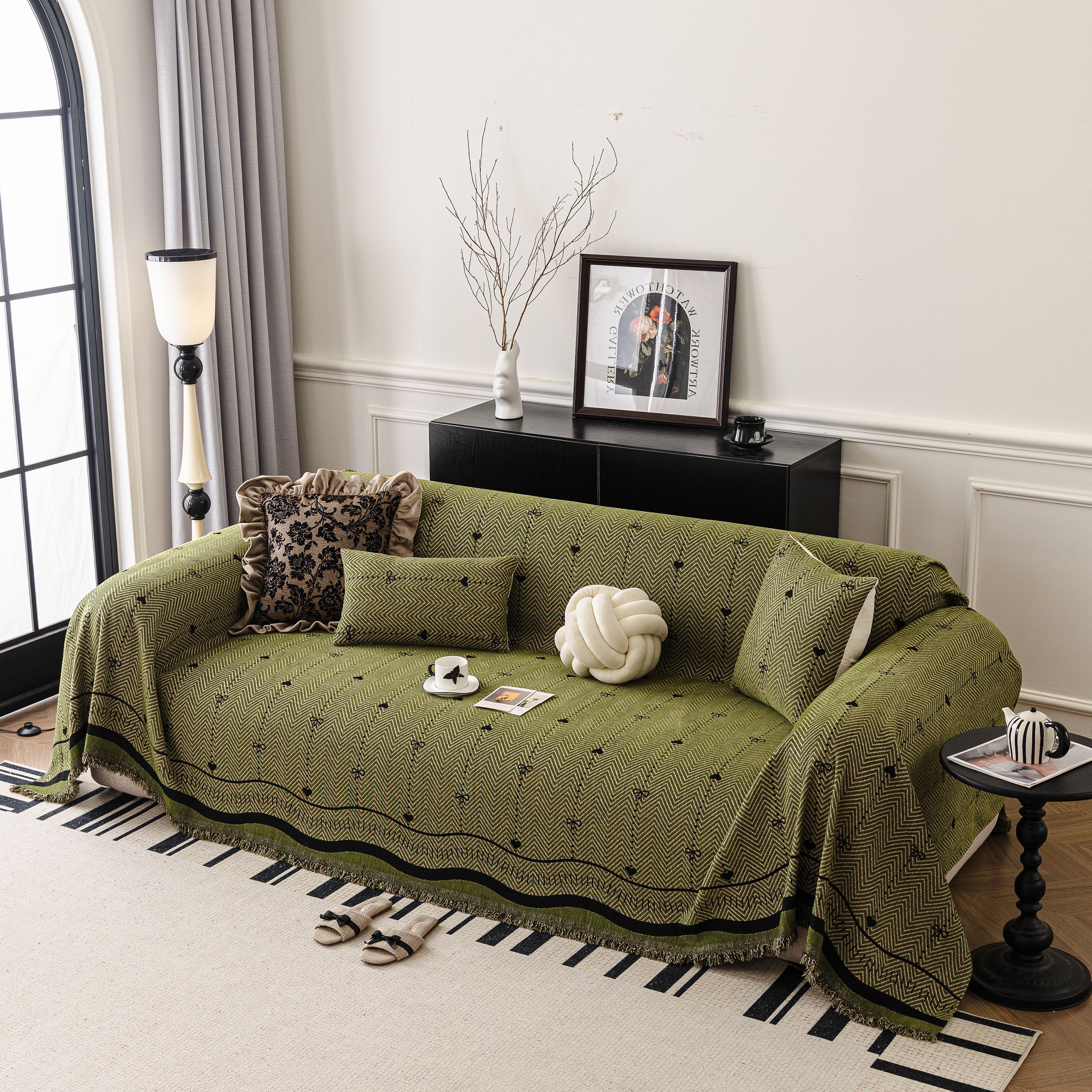 Chenille Couch Throw Cover Decorative Herringbone Sofa Blanket Protector for Couch