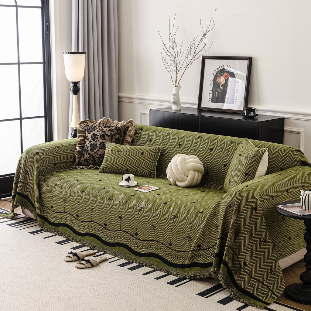 Chenille Couch Throw Cover Decorative Herringbone Sofa Blanket Protector for Couch