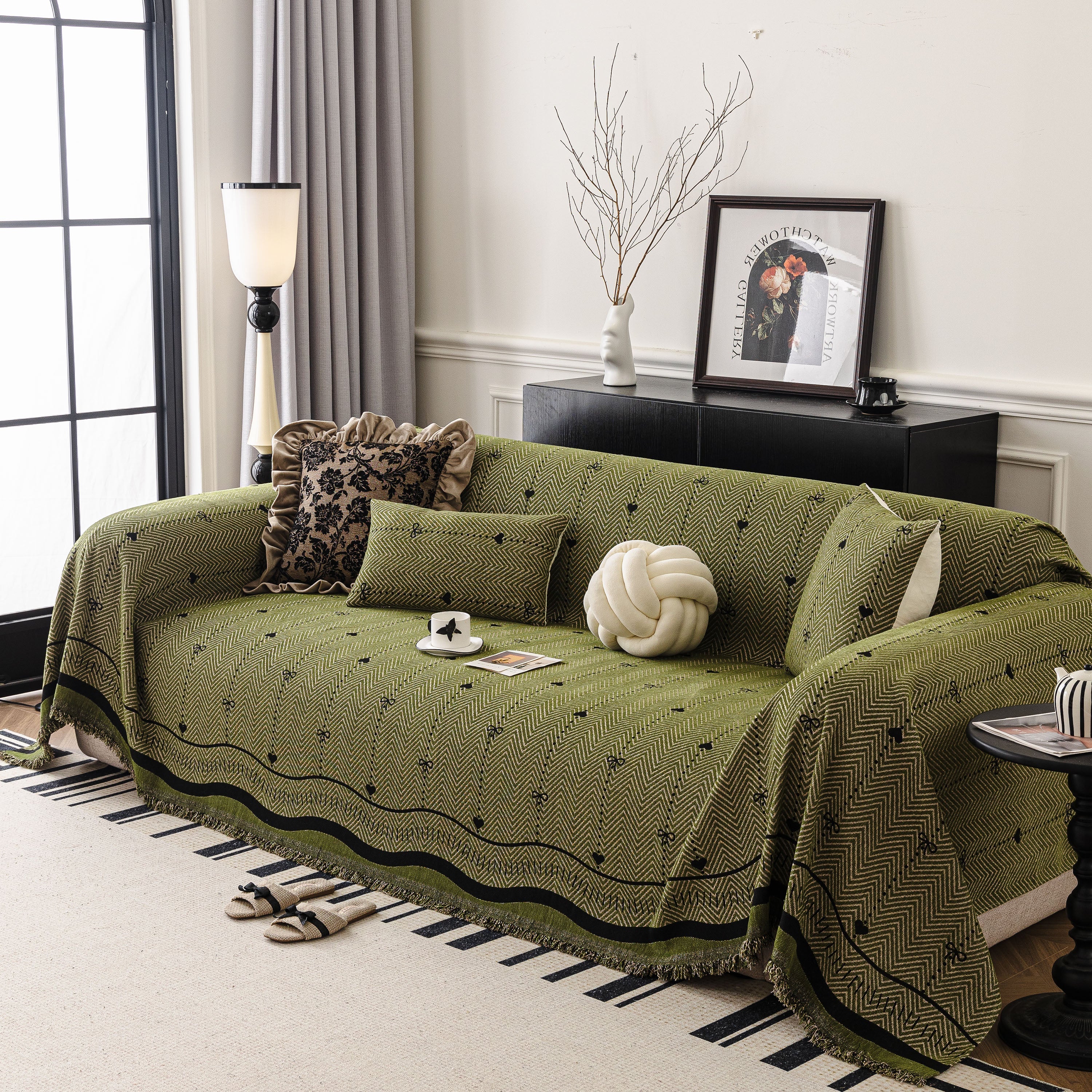 Chenille Couch Throw Cover Decorative Herringbone Sofa Blanket Protector for Couch