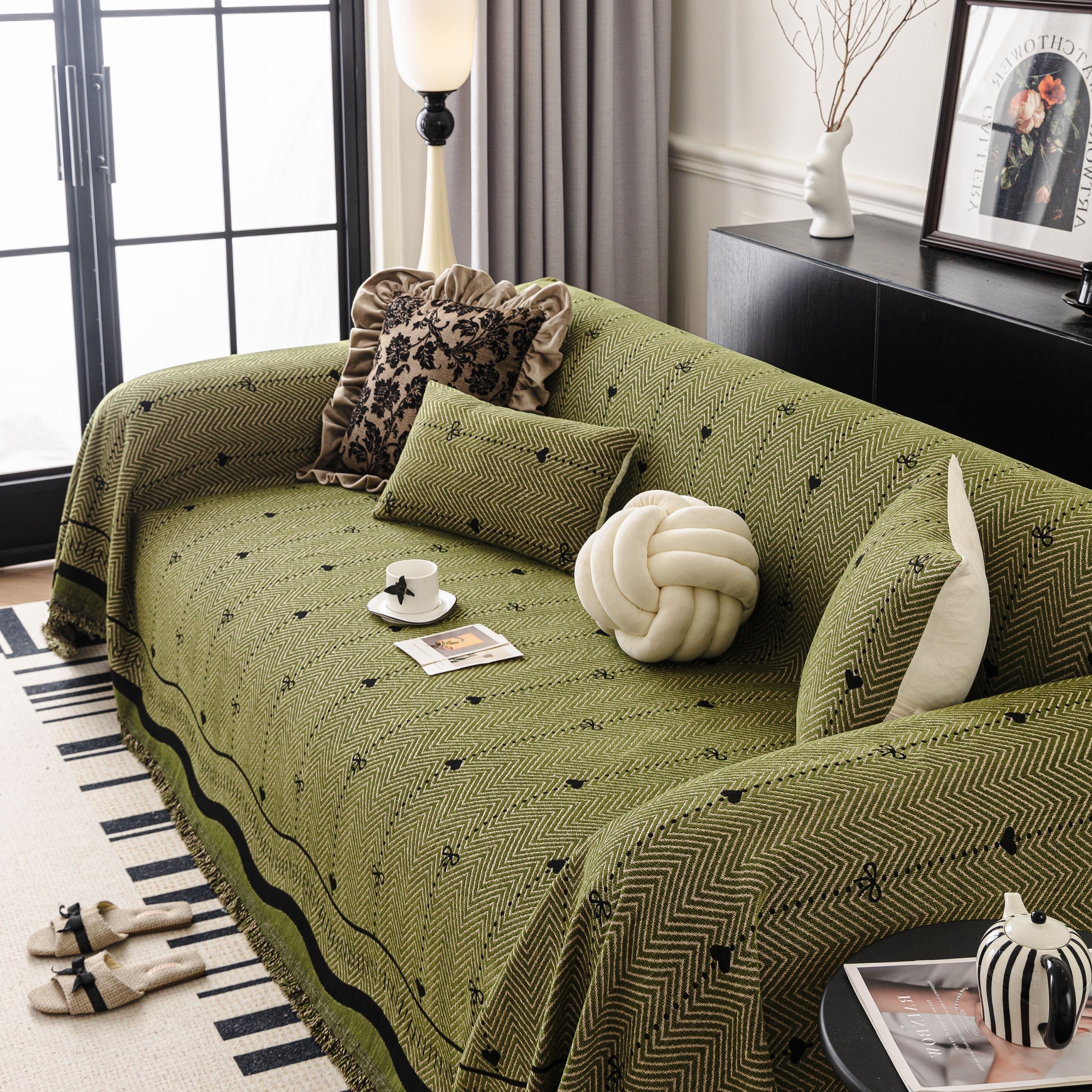 Chenille Couch Throw Cover Decorative Herringbone Sofa Blanket Protector for Couch