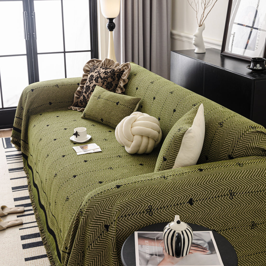 Chenille Couch Throw Cover Decorative Herringbone Sofa Blanket Protector for Couch