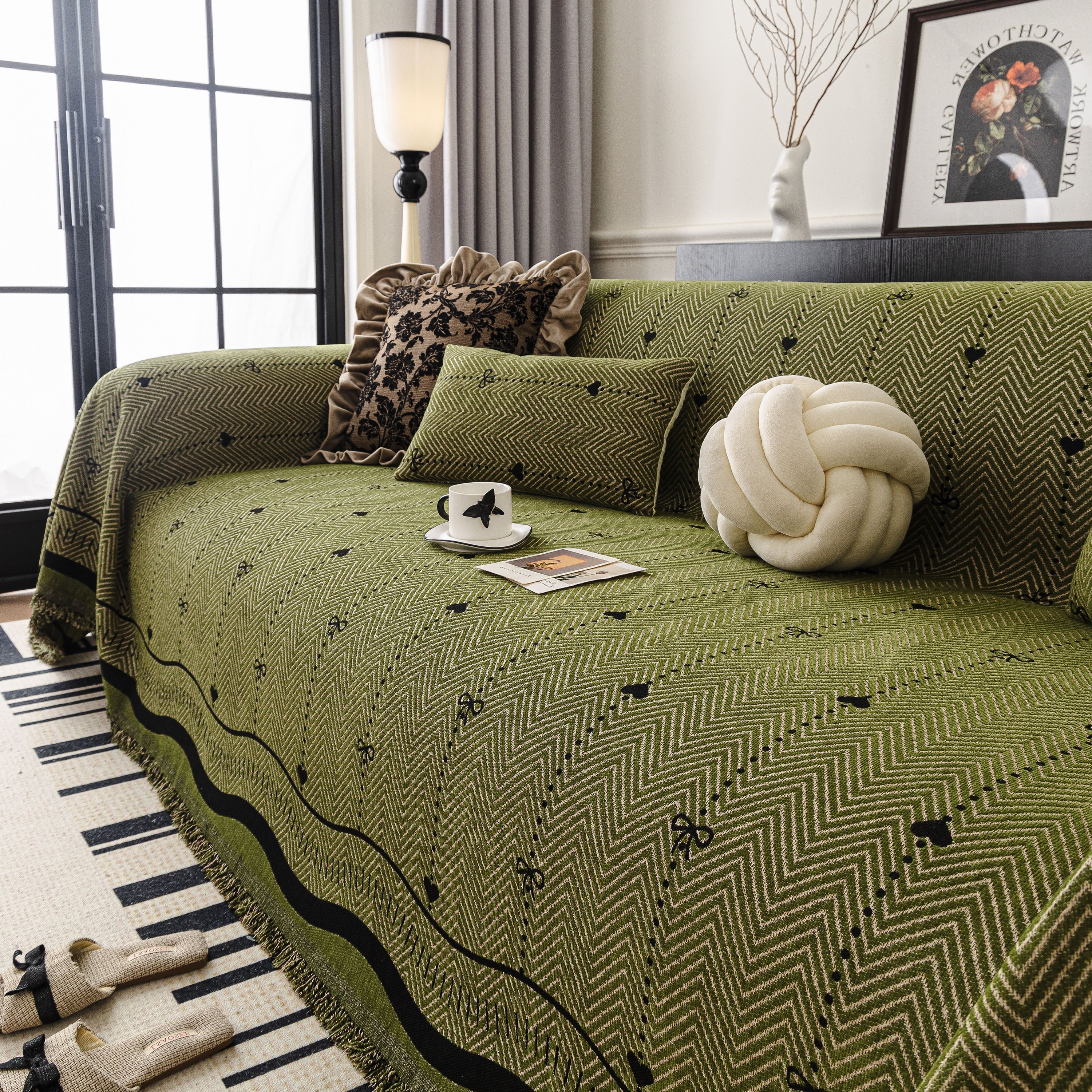 Chenille Couch Throw Cover Decorative Herringbone Sofa Blanket Protector for Couch