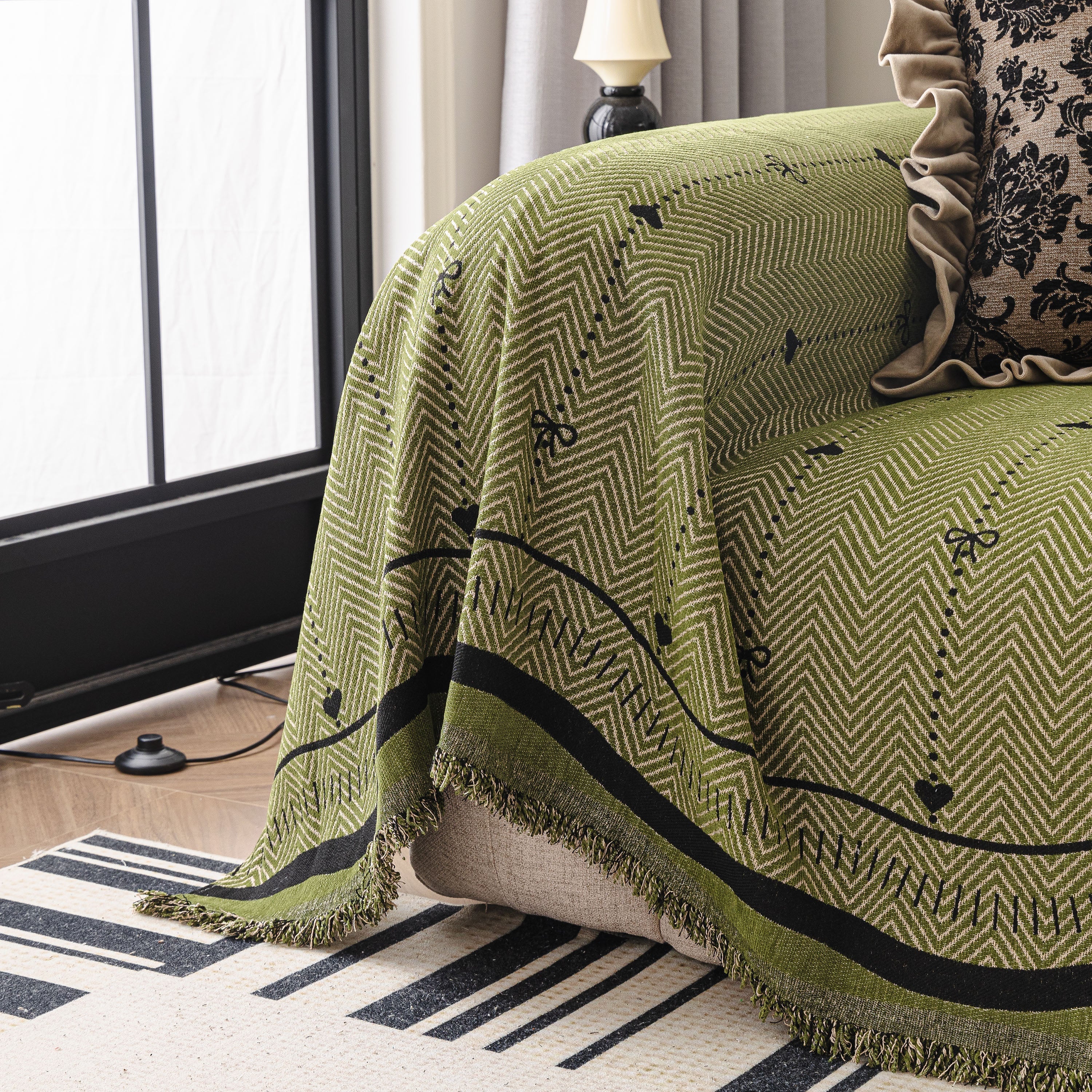 Chenille Couch Throw Cover Decorative Herringbone Sofa Blanket Protector for Couch