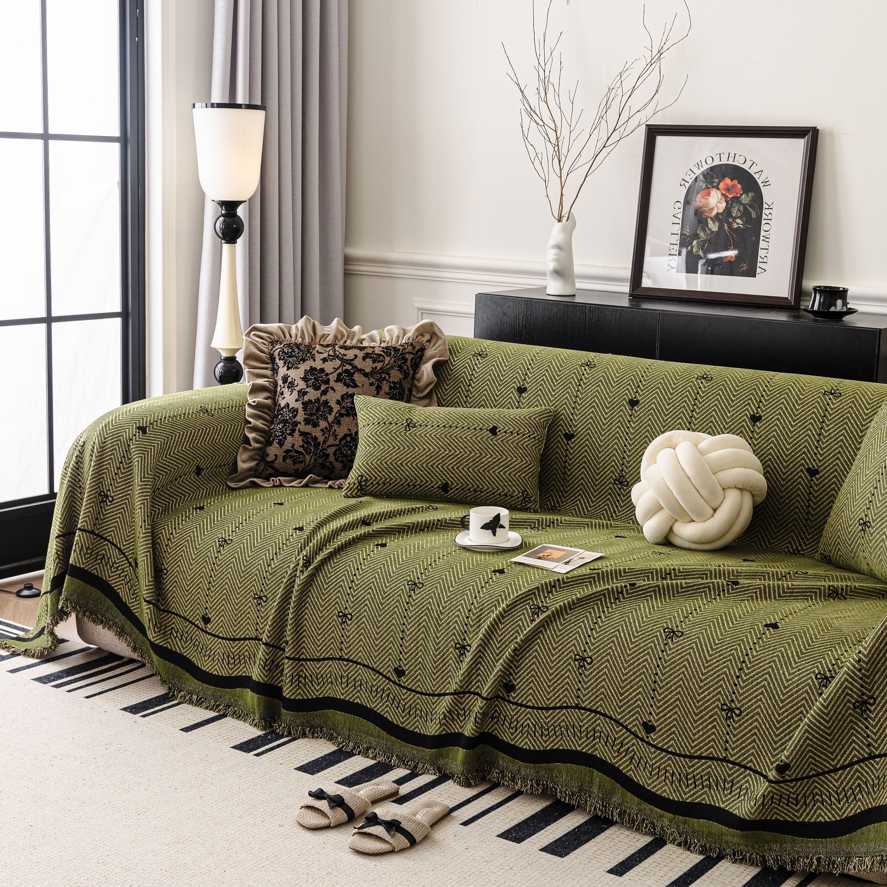 Chenille Couch Throw Cover Decorative Herringbone Sofa Blanket Protector for Couch