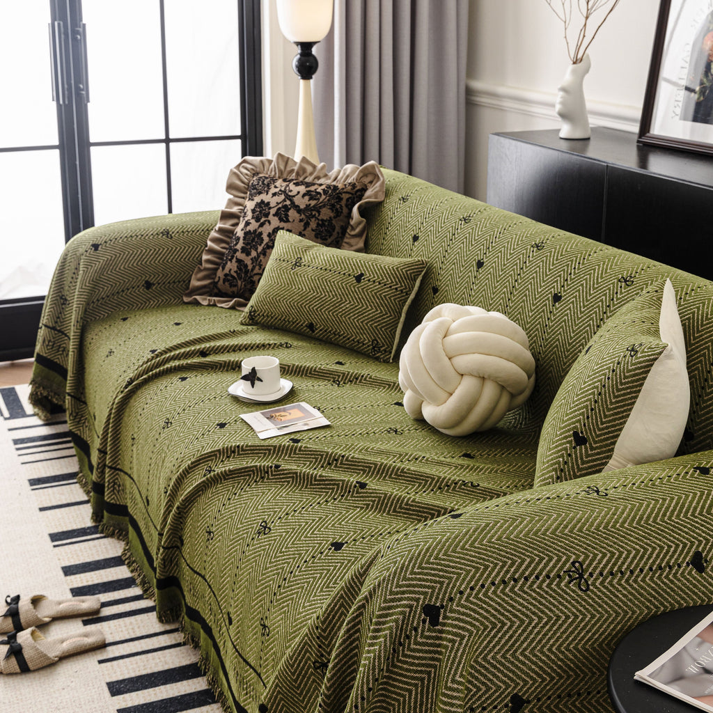 Chenille Couch Throw Cover Decorative Herringbone Sofa Blanket Protector for Couch