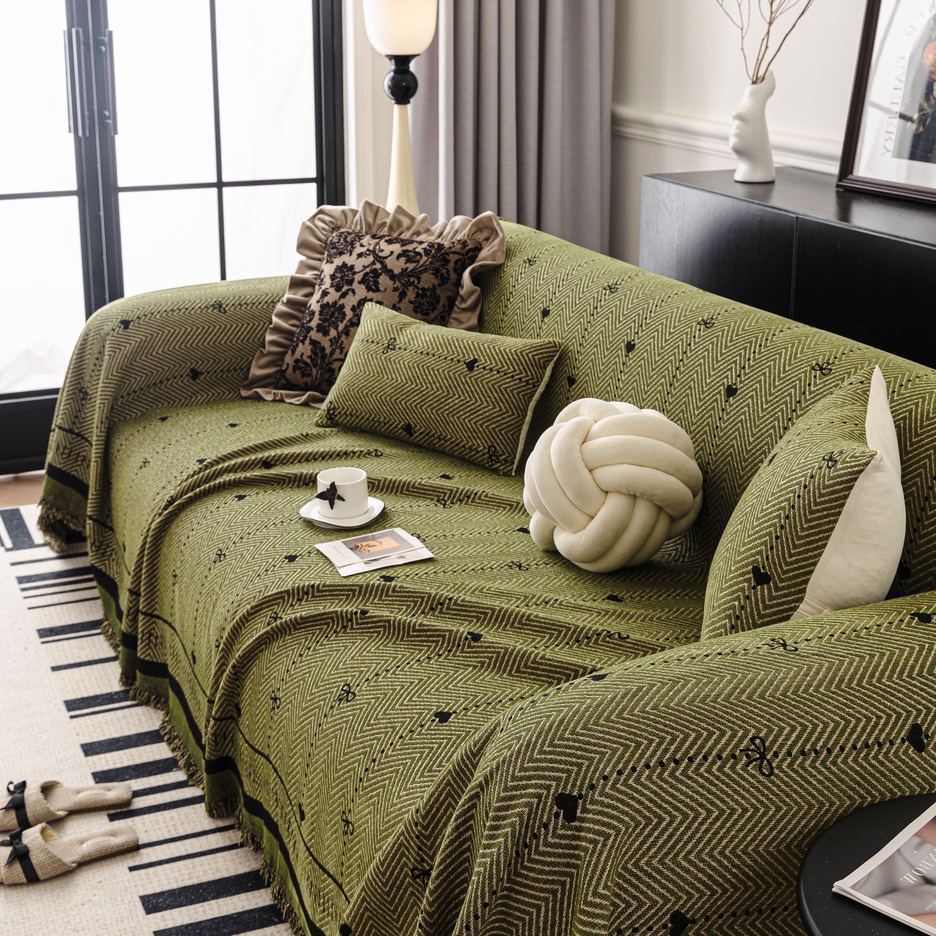 Chenille Couch Throw Cover Decorative Herringbone Sofa Blanket Protector for Couch