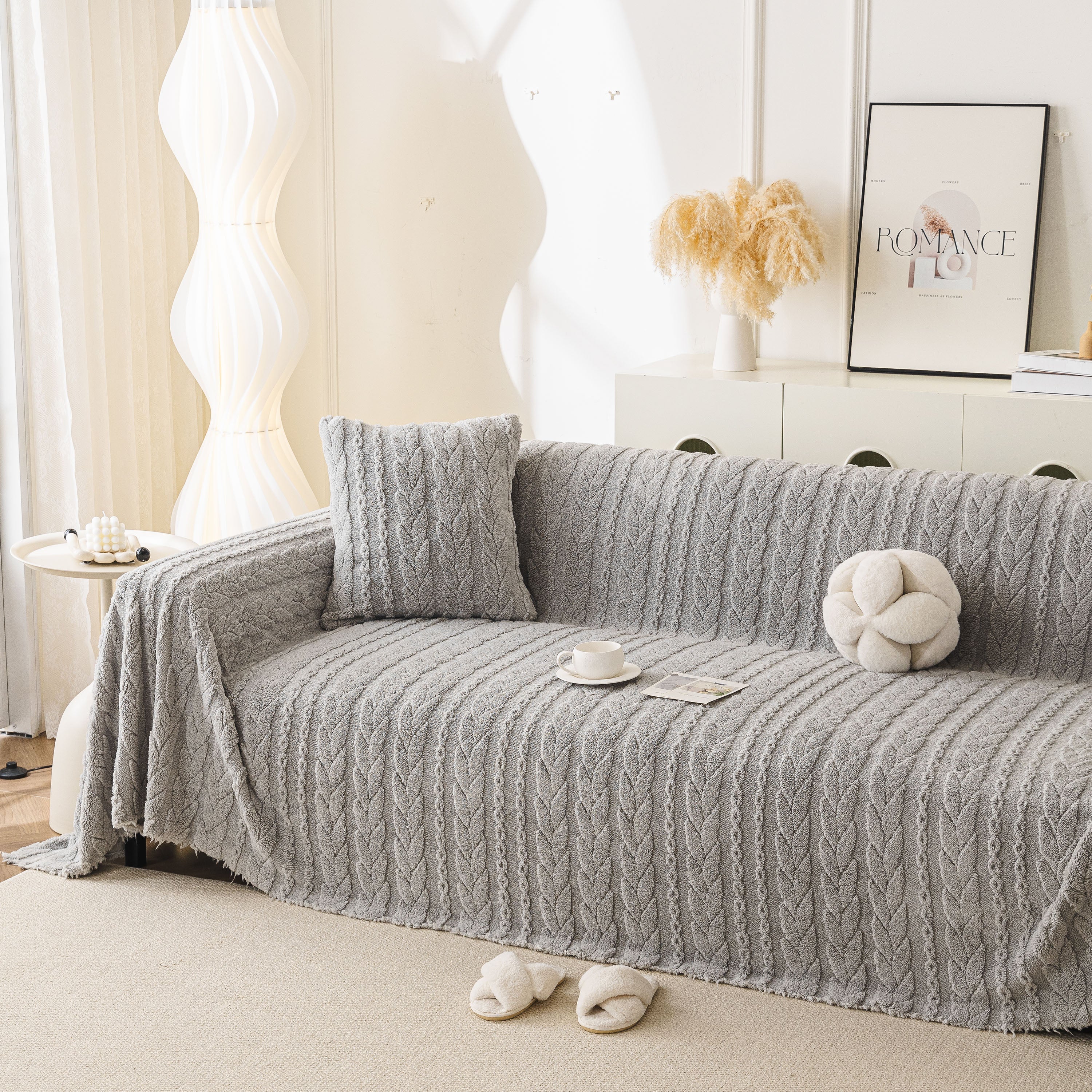 Thick Cozy 3D Cable Sofa Throw Cover, Plush Jacquard Warm Fleece Throw Blanket