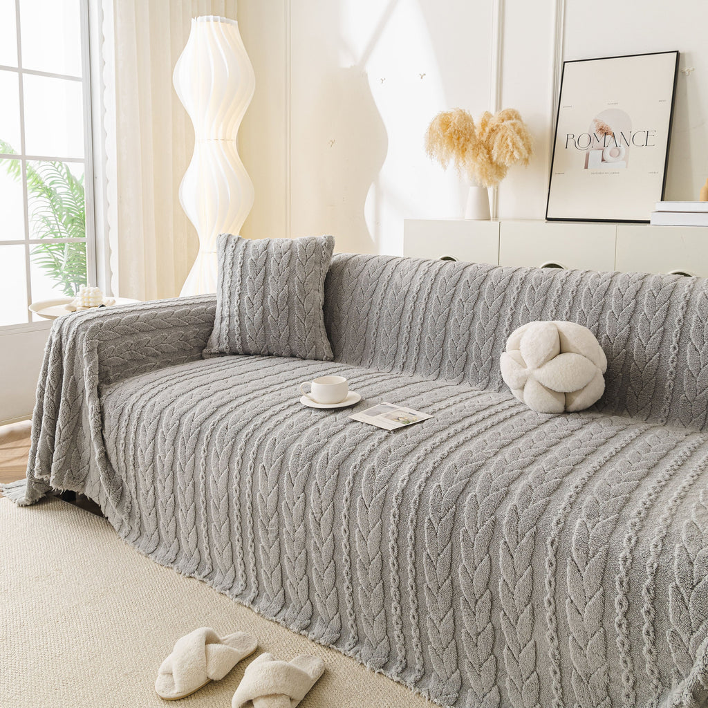 Thick Cozy 3D Cable Sofa Throw Cover, Plush Jacquard Warm Fleece Throw Blanket