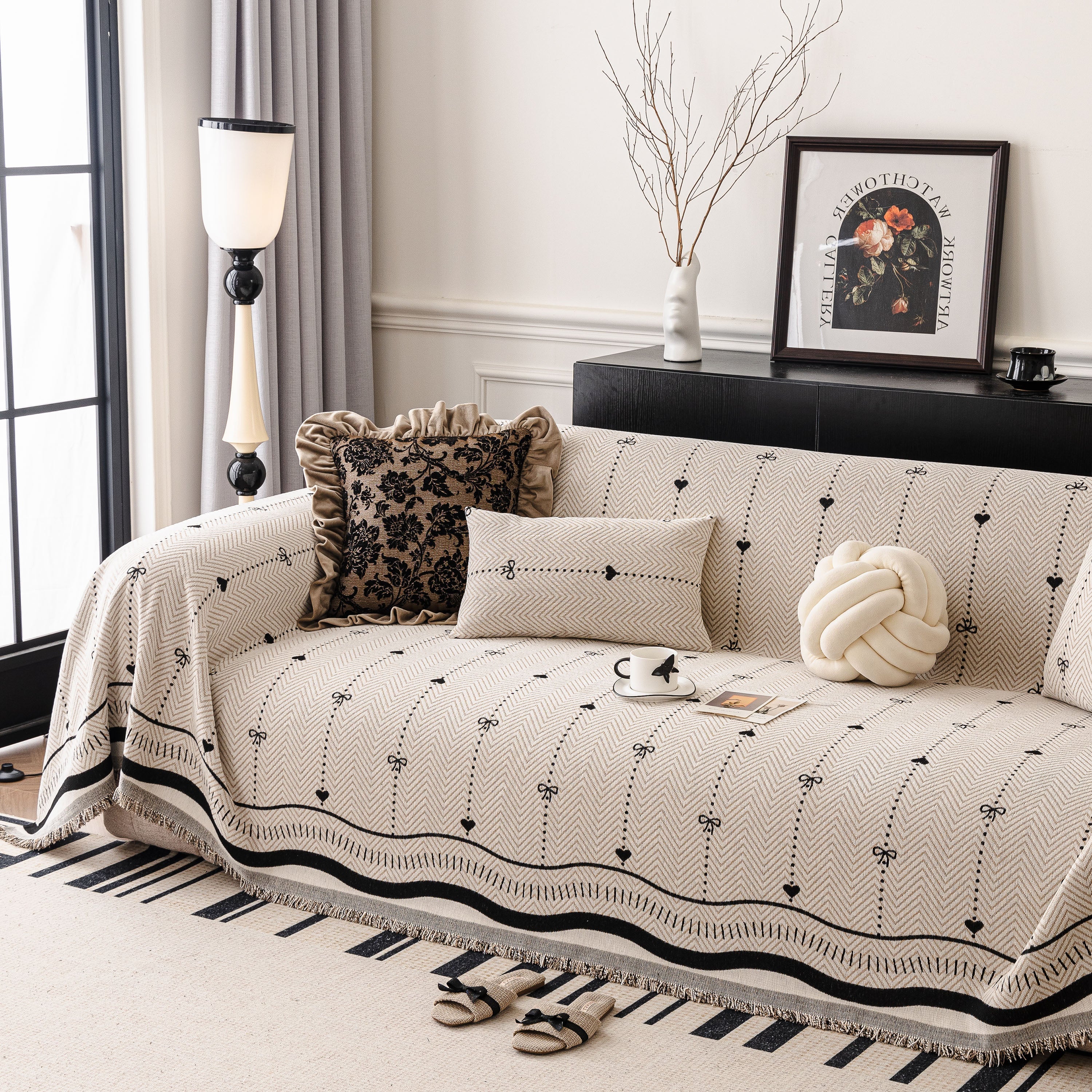 Chenille Couch Throw Cover Decorative Herringbone Sofa Blanket Protector for Couch