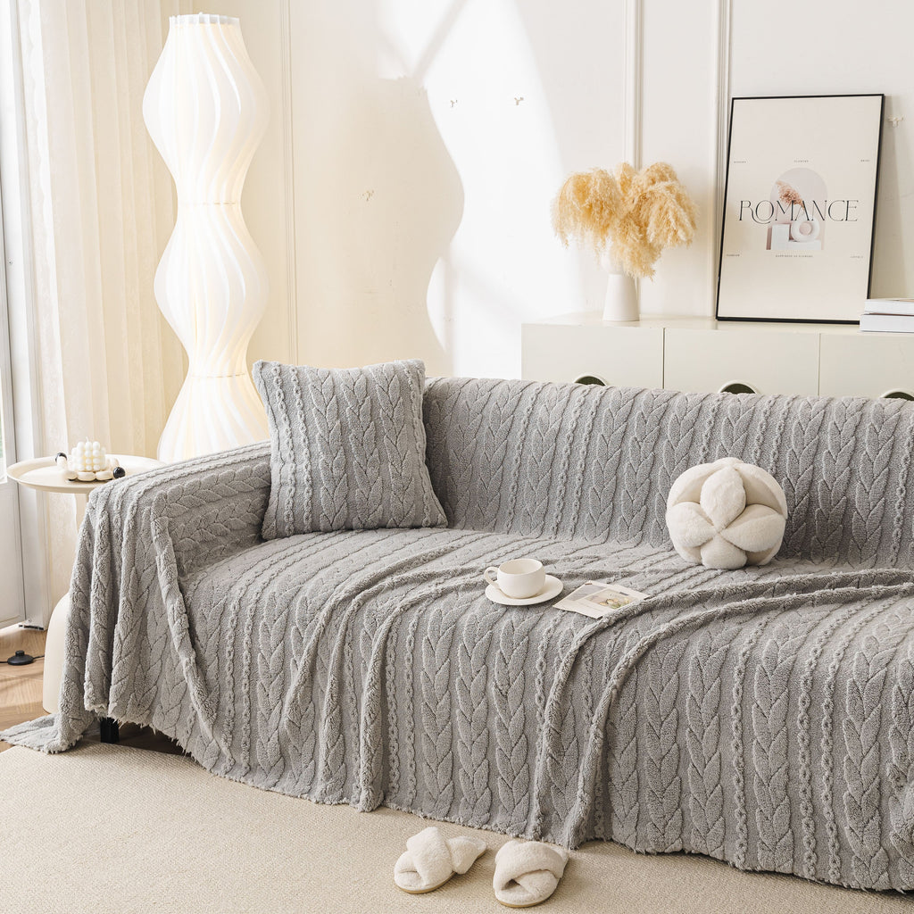 Thick Cozy 3D Cable Sofa Throw Cover, Plush Jacquard Warm Fleece Throw Blanket