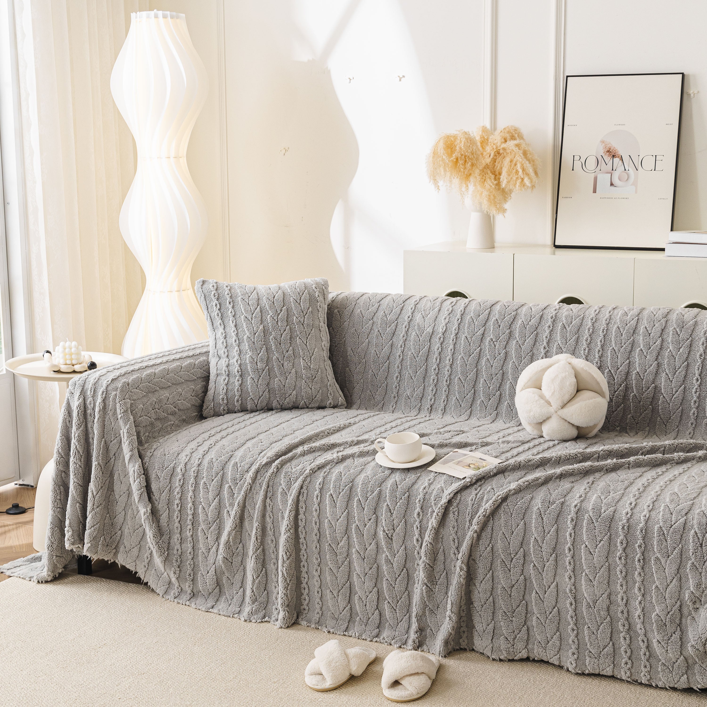 Thick Cozy 3D Cable Sofa Throw Cover, Plush Jacquard Warm Fleece Throw Blanket
