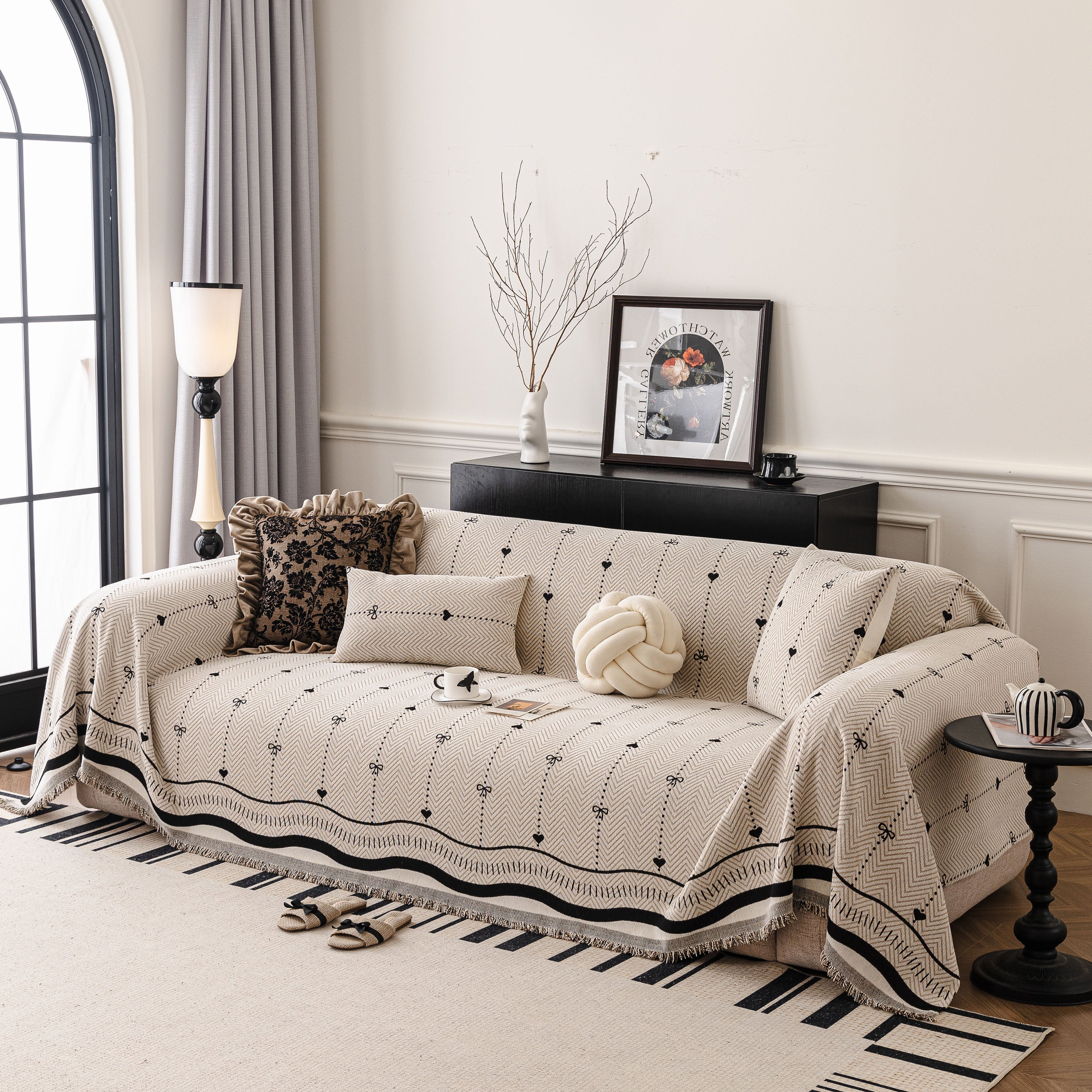 Chenille Couch Throw Cover Decorative Herringbone Sofa Blanket Protector for Couch