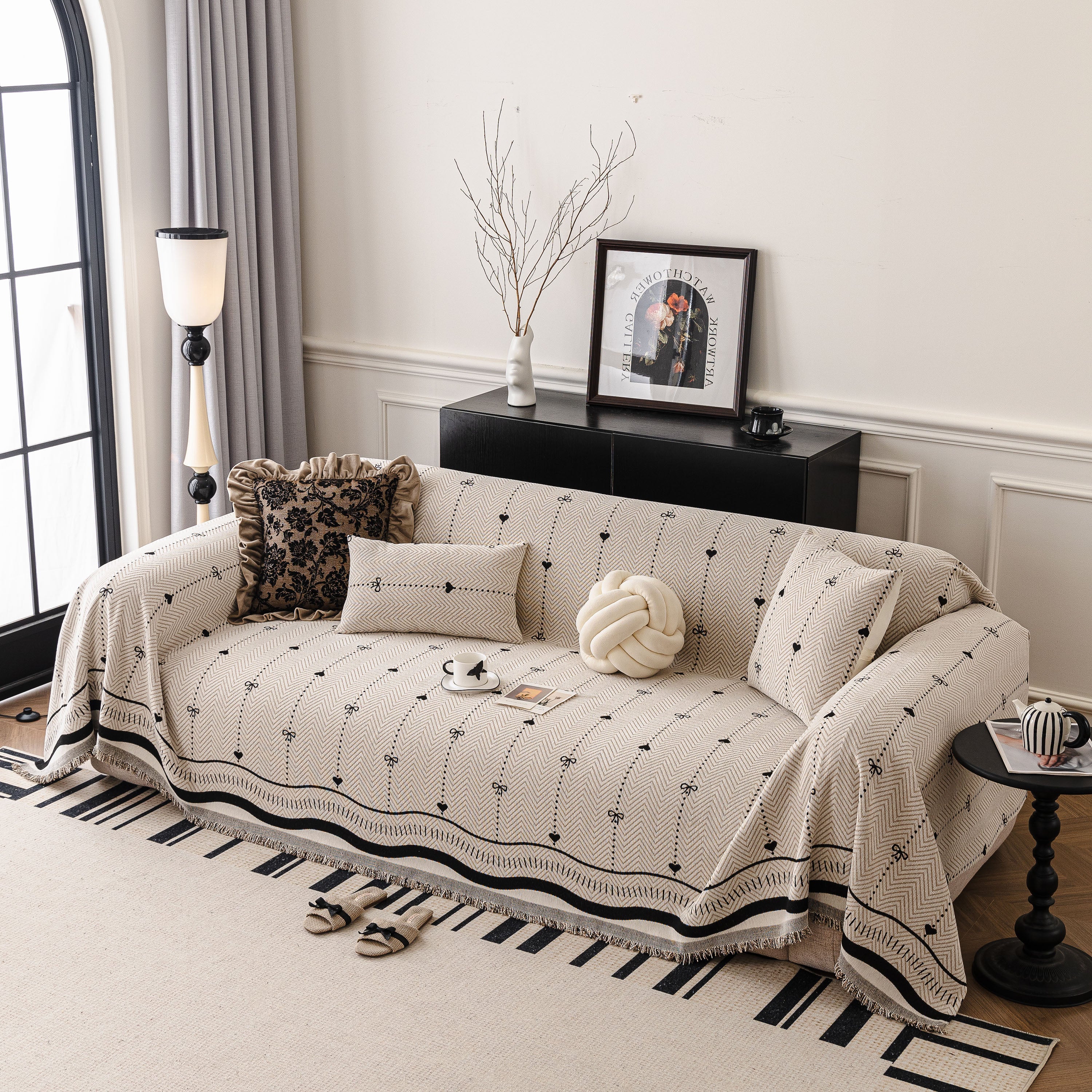 Chenille Couch Throw Cover Decorative Herringbone Sofa Blanket Protector for Couch