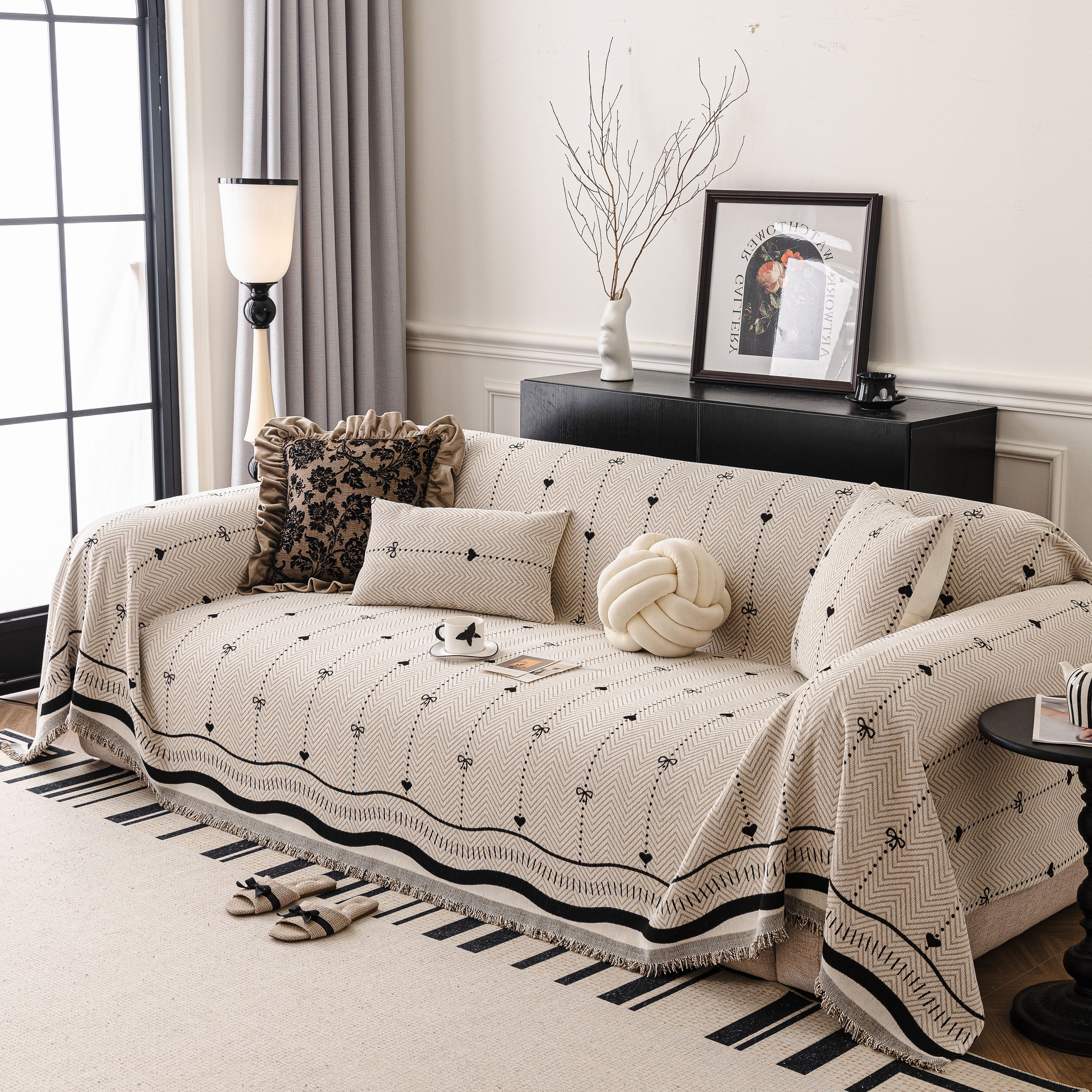 Chenille Couch Throw Cover Decorative Herringbone Sofa Blanket Protector for Couch