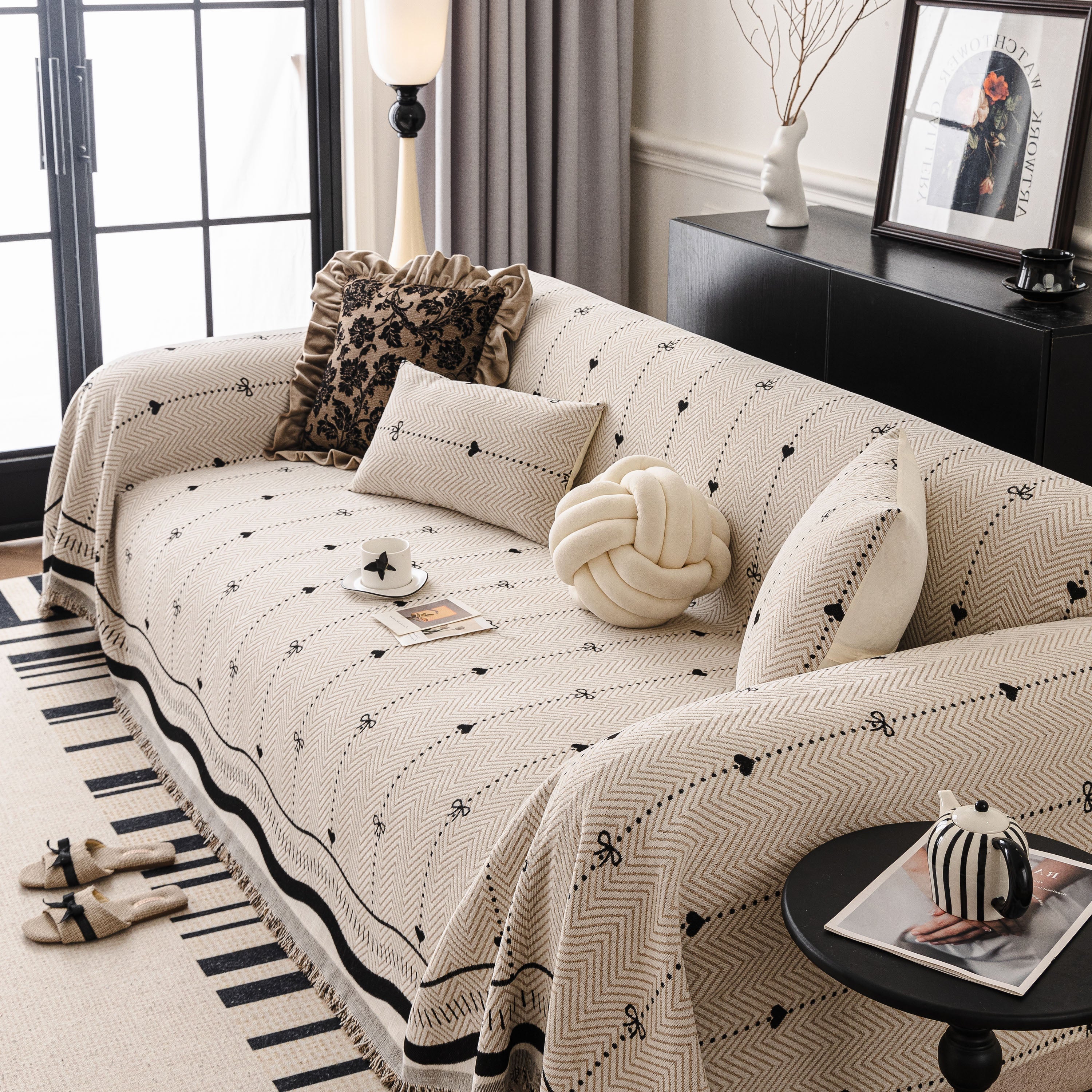 Chenille Couch Throw Cover Decorative Herringbone Sofa Blanket Protector for Couch