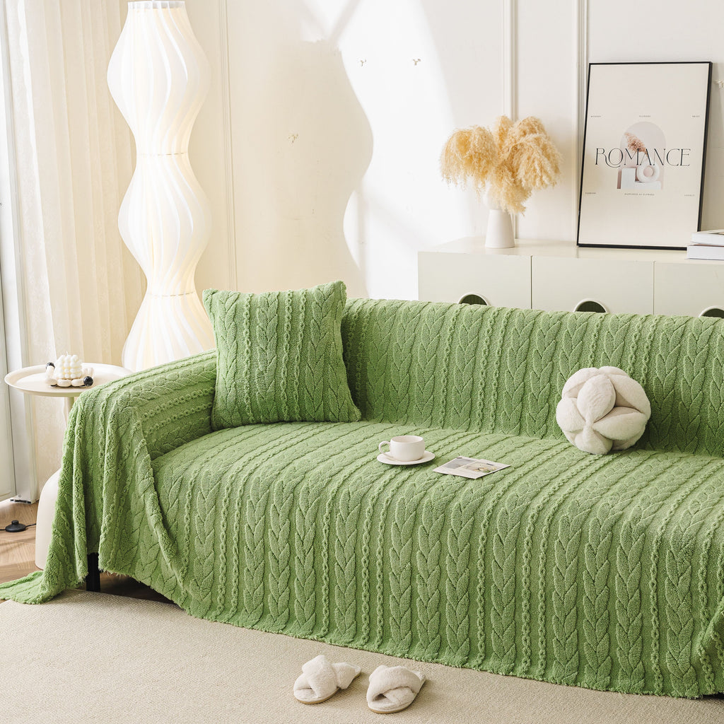 Thick Cozy 3D Cable Sofa Throw Cover, Plush Jacquard Warm Fleece Throw Blanket