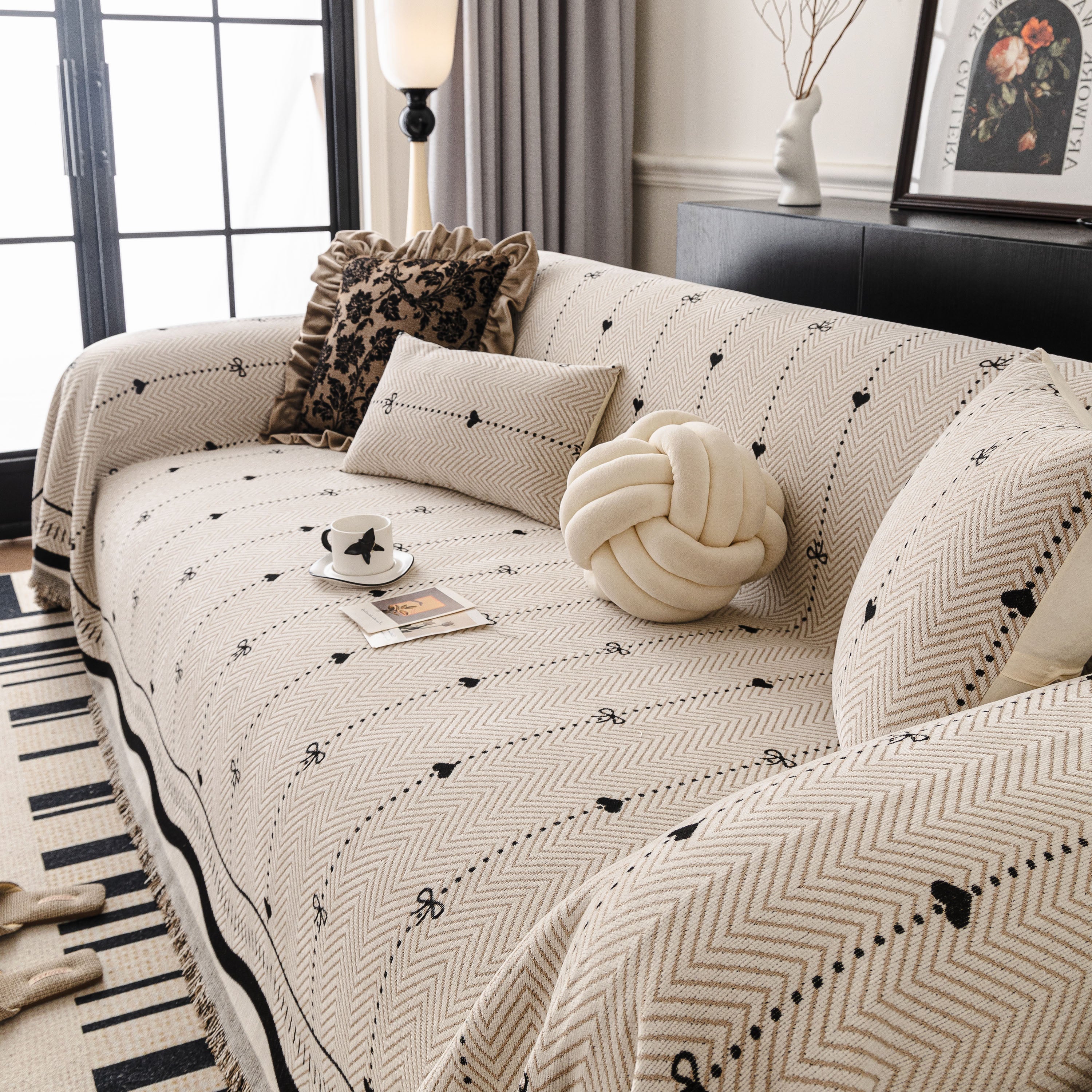 Chenille Couch Throw Cover Decorative Herringbone Sofa Blanket Protector for Couch