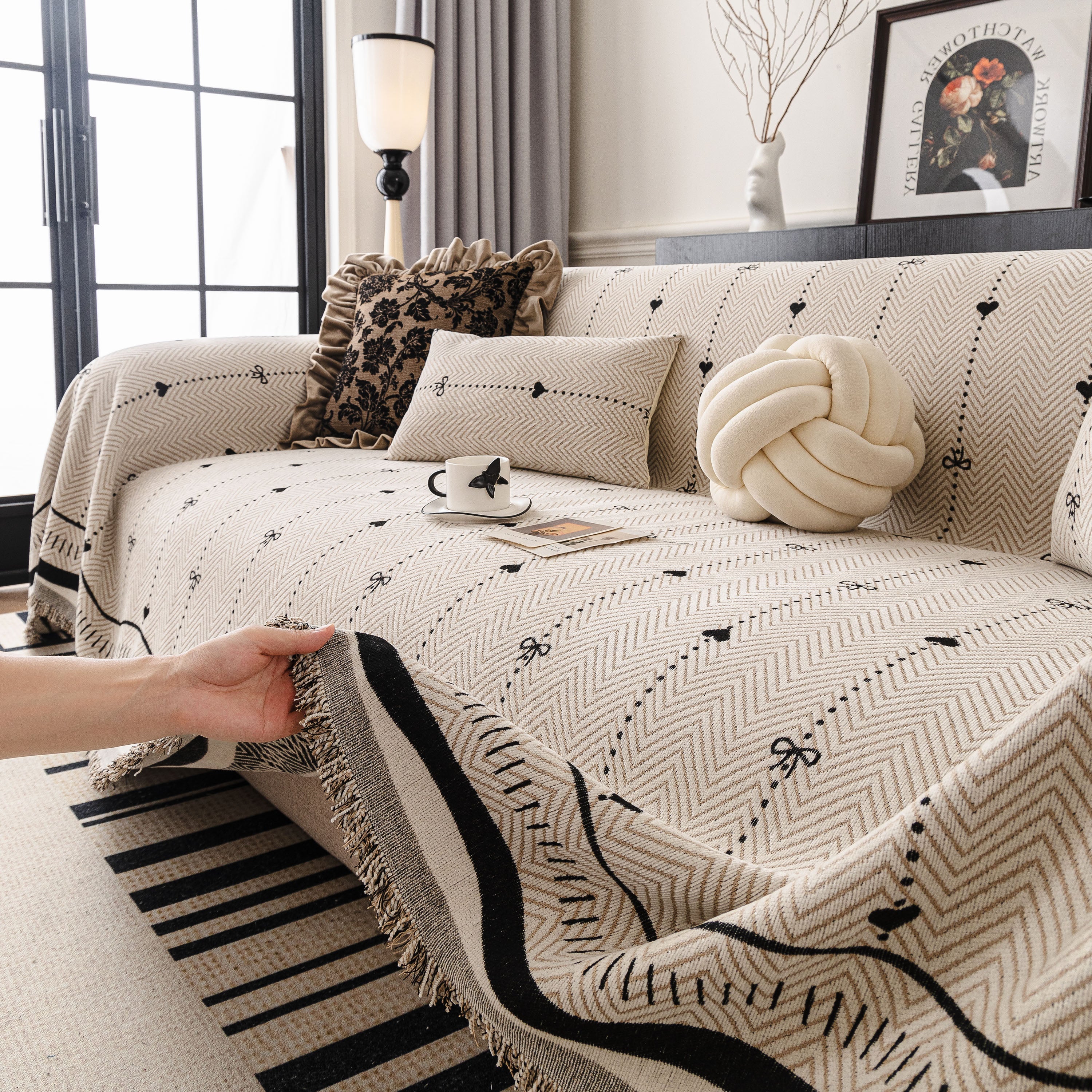 Chenille Couch Throw Cover Decorative Herringbone Sofa Blanket Protector for Couch