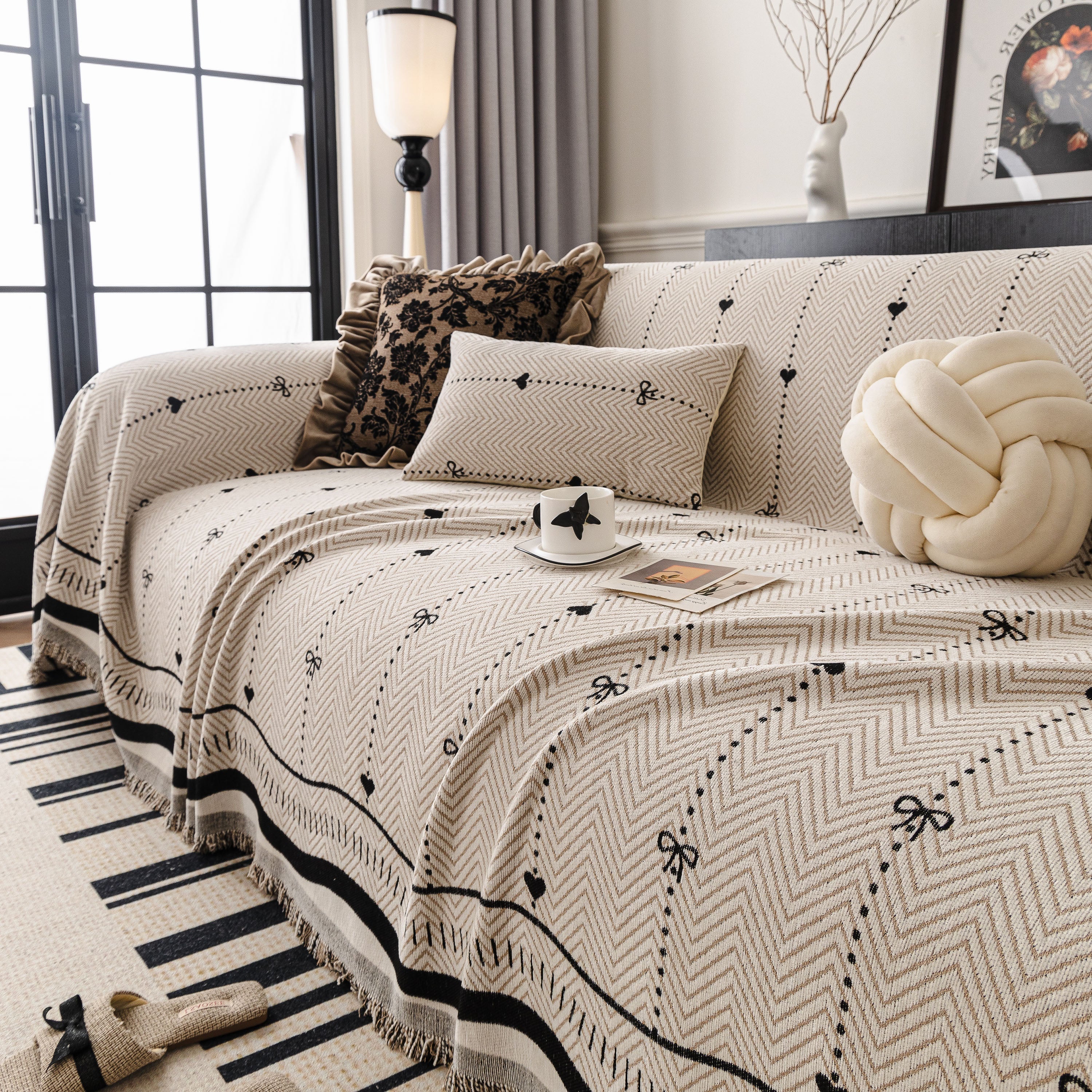 Chenille Couch Throw Cover Decorative Herringbone Sofa Blanket Protector for Couch