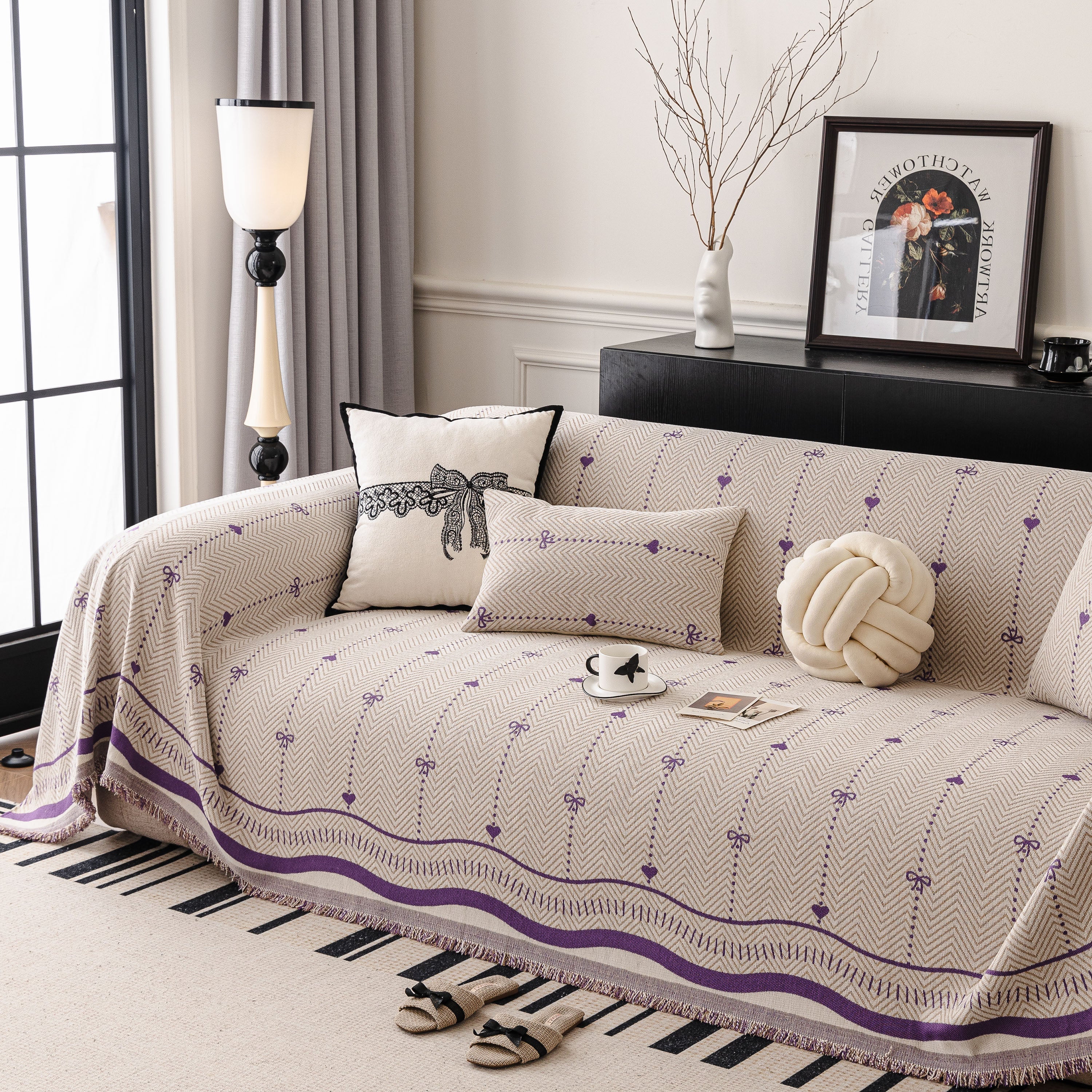 Chenille Couch Throw Cover Decorative Herringbone Sofa Blanket Protector for Couch