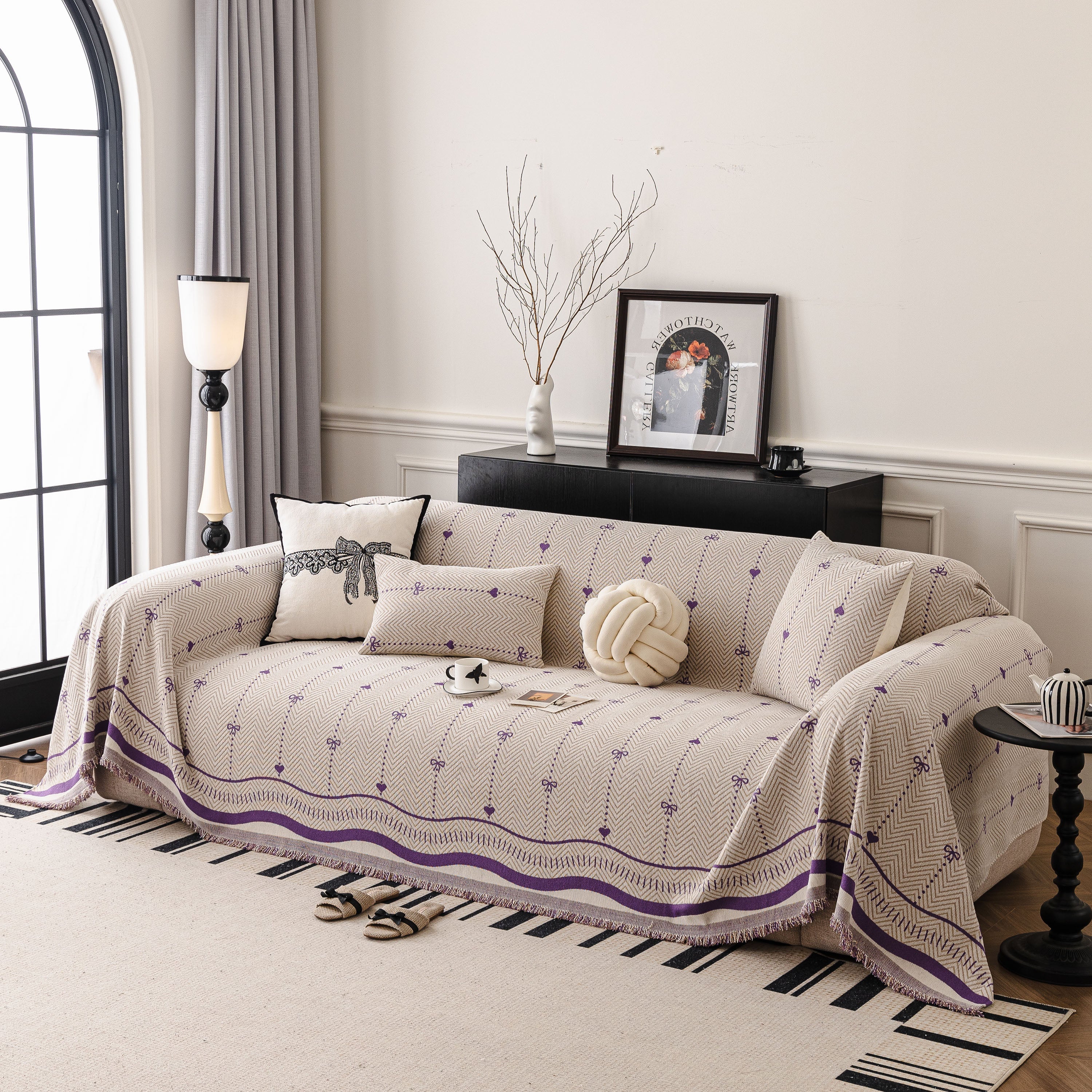 Chenille Couch Throw Cover Decorative Herringbone Sofa Blanket Protector for Couch