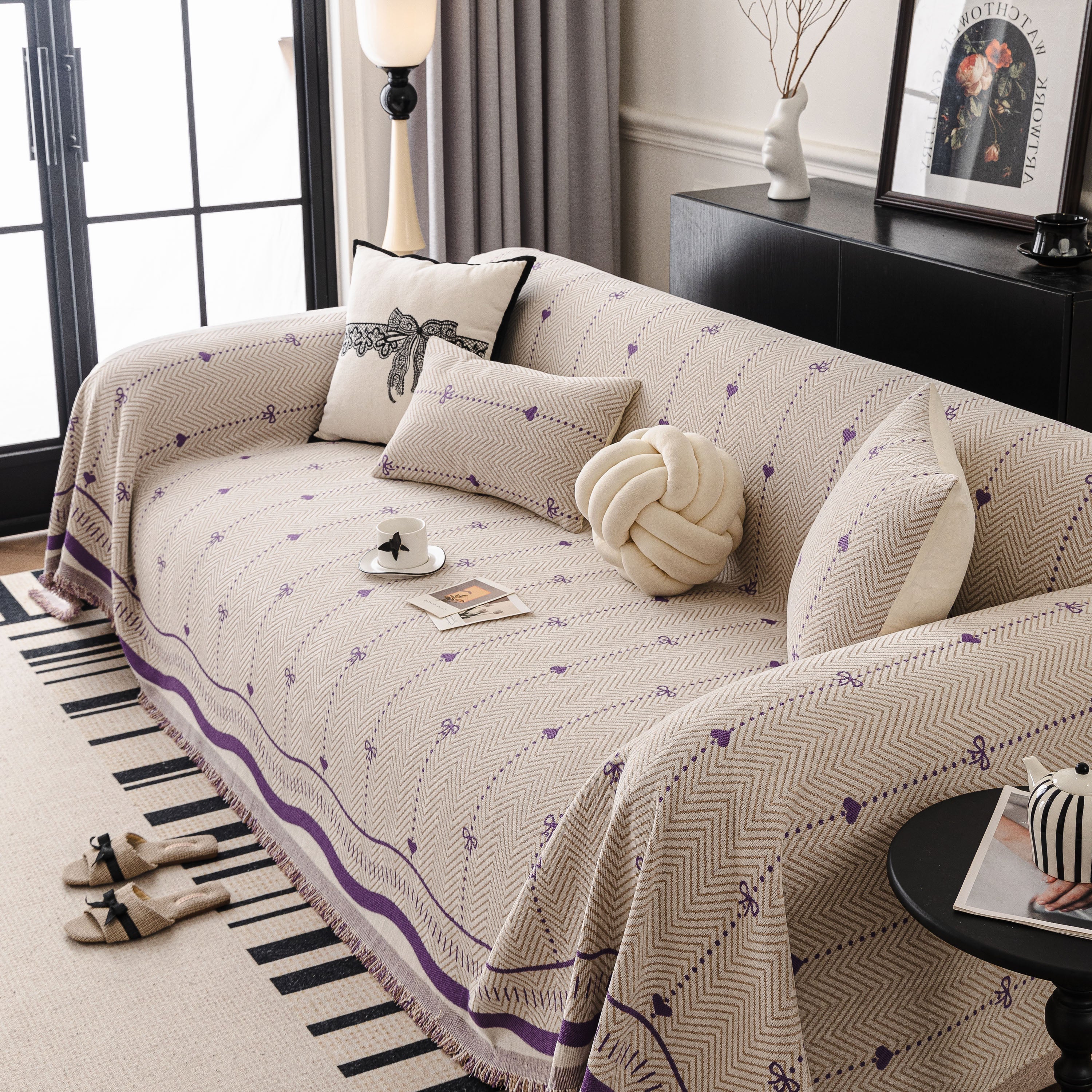 Chenille Couch Throw Cover Decorative Herringbone Sofa Blanket Protector for Couch