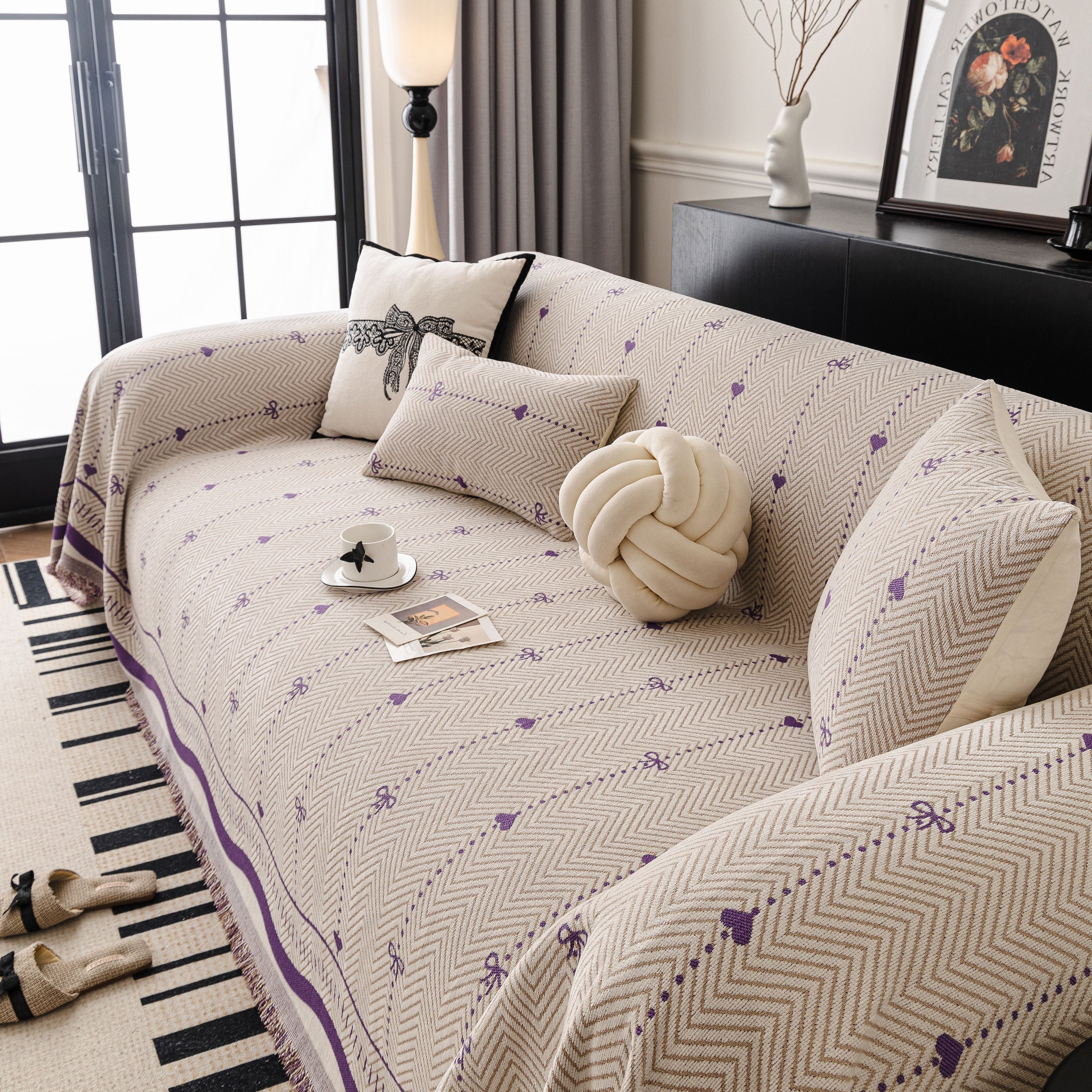 Chenille Couch Throw Cover Decorative Herringbone Sofa Blanket Protector for Couch