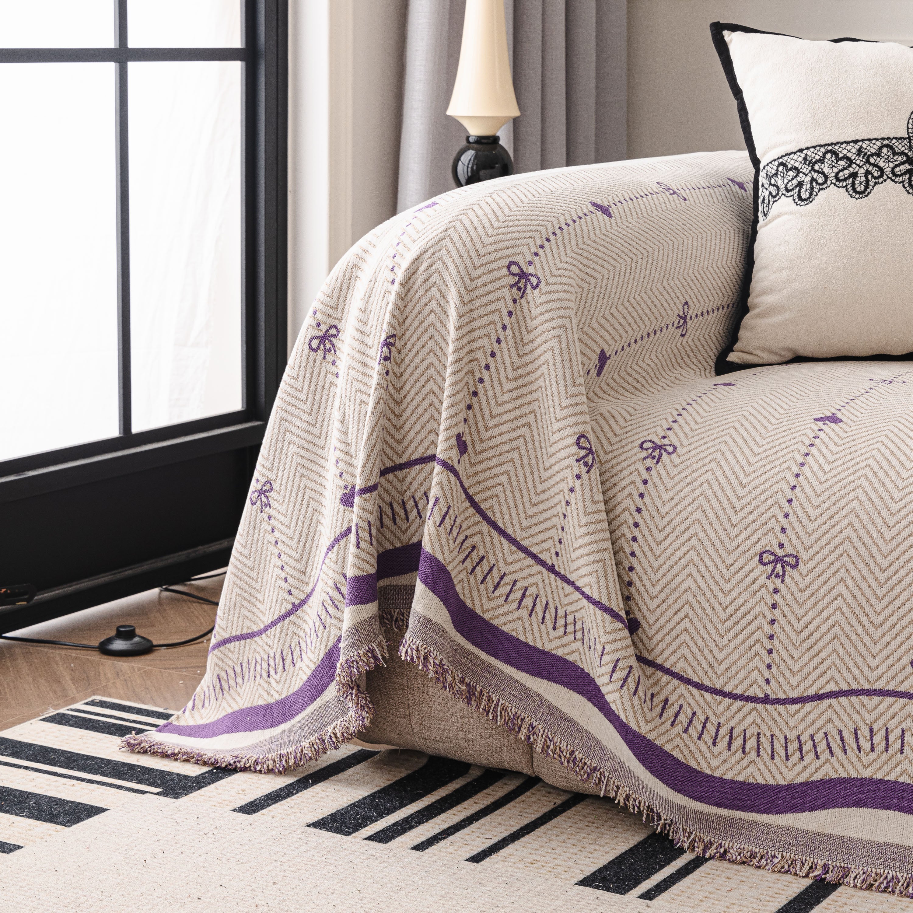 Chenille Couch Throw Cover Decorative Herringbone Sofa Blanket Protector for Couch