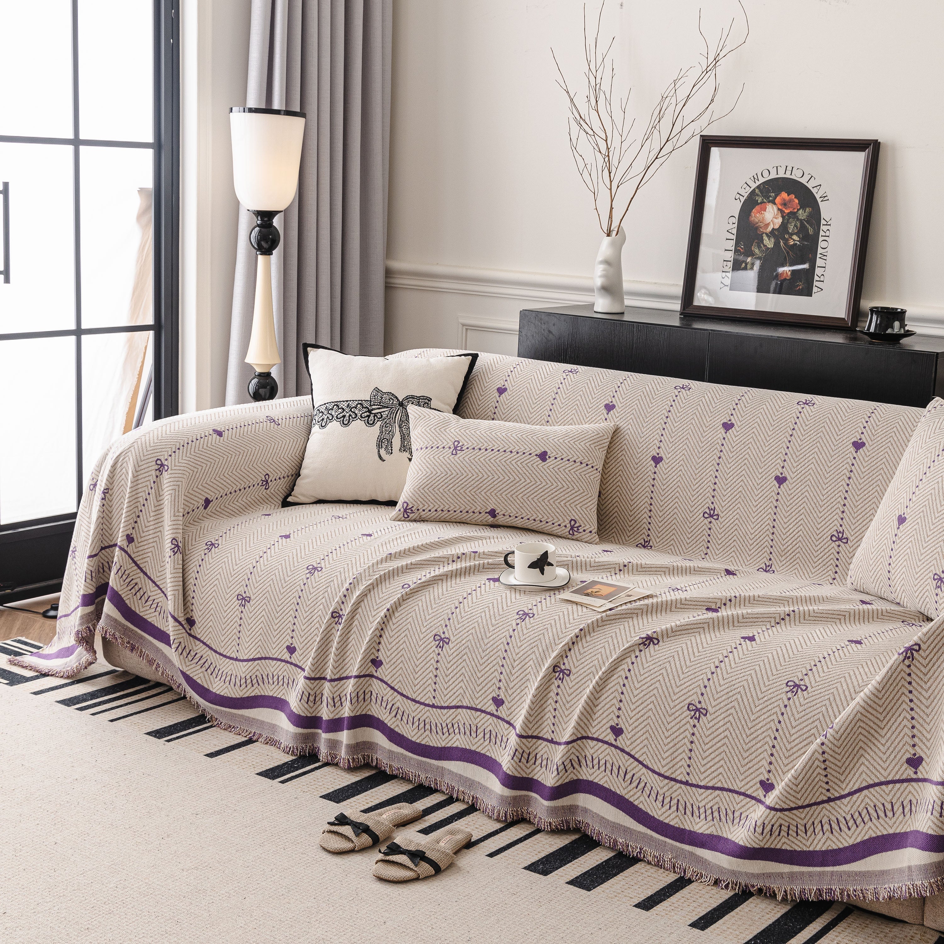 Chenille Couch Throw Cover Decorative Herringbone Sofa Blanket Protector for Couch