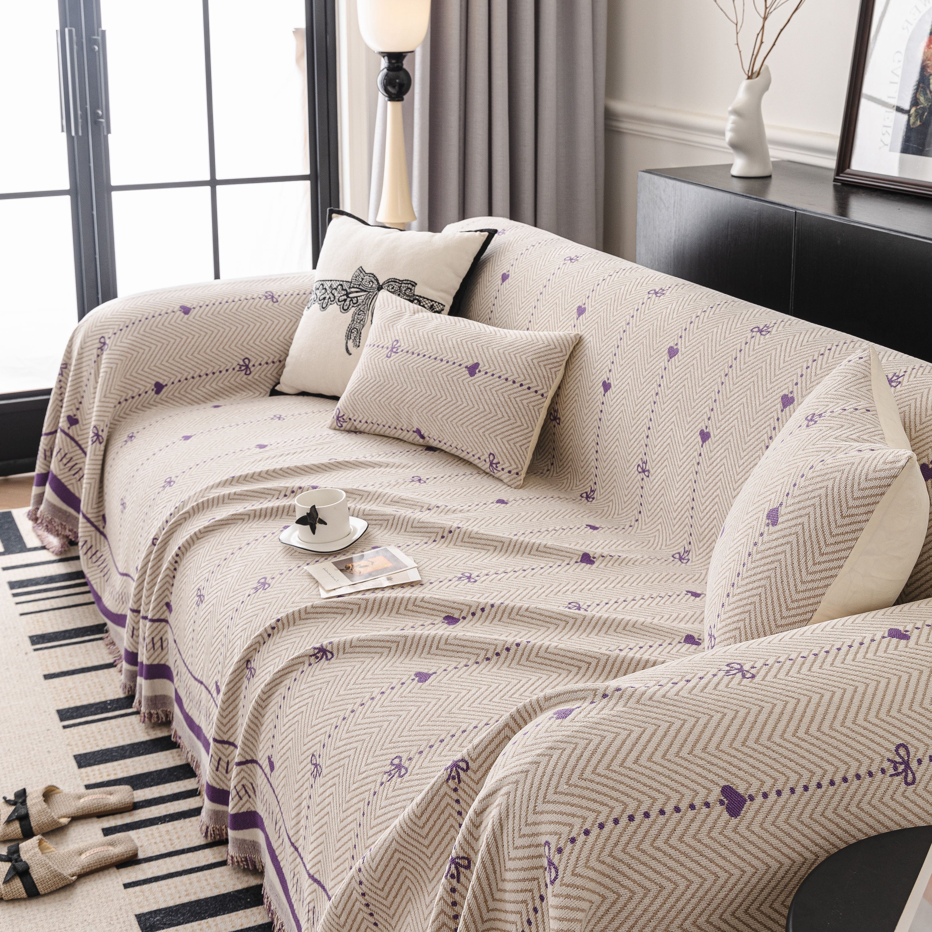 Chenille Couch Throw Cover Decorative Herringbone Sofa Blanket Protector for Couch