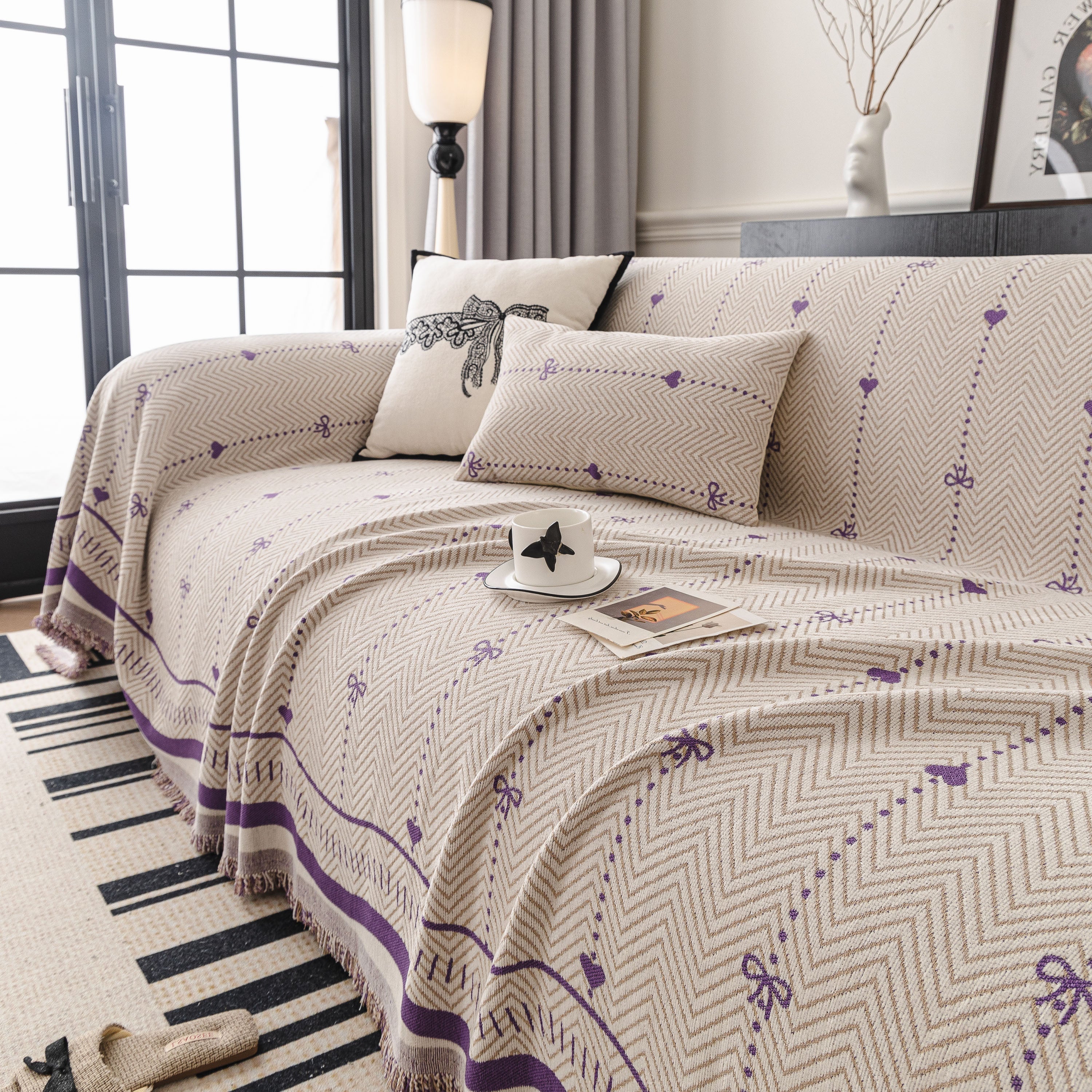 Chenille Couch Throw Cover Decorative Herringbone Sofa Blanket Protector for Couch