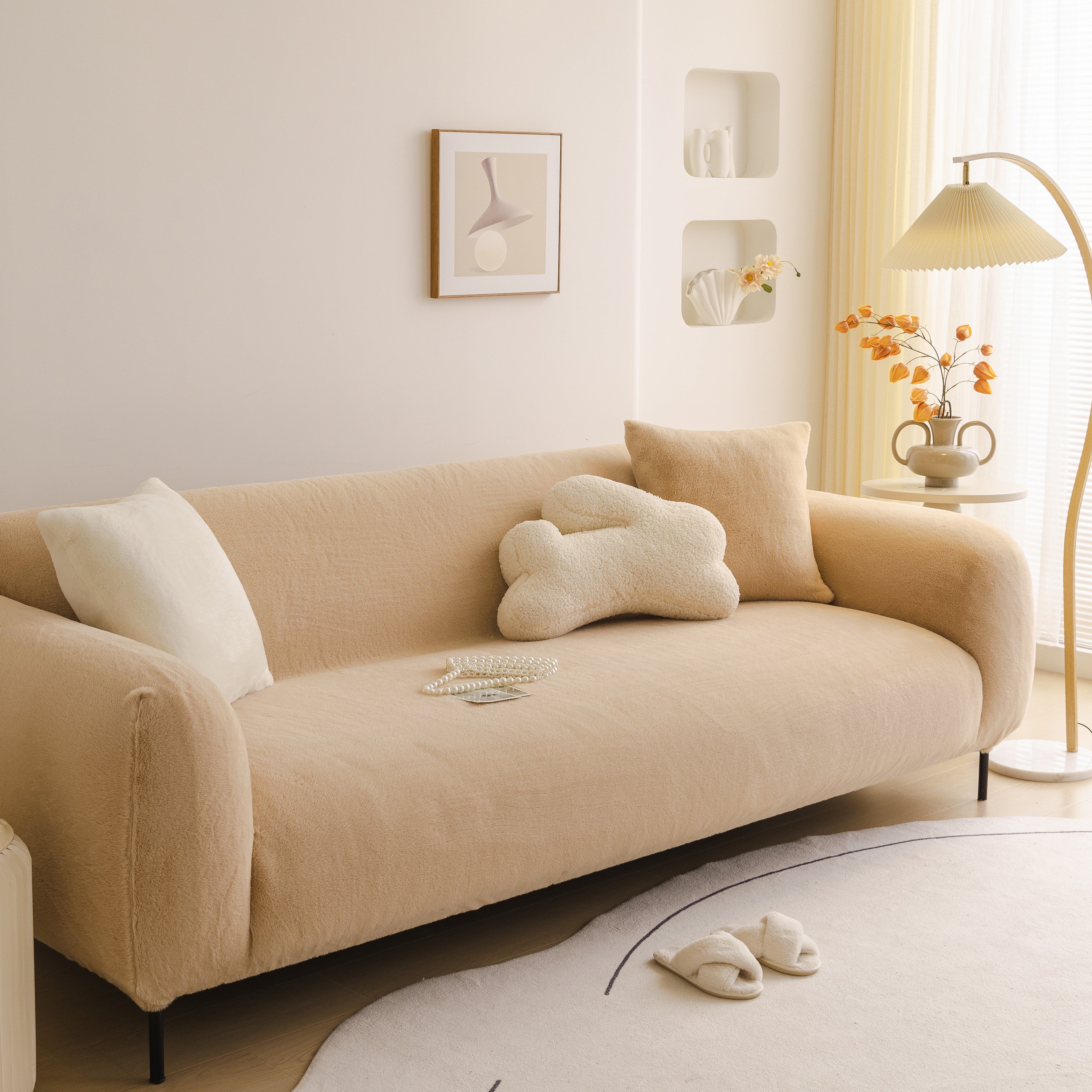 Soft Plush Warm Sofa Cover Stretchable Cozy Velvet Couch Protector for Fall & Winter