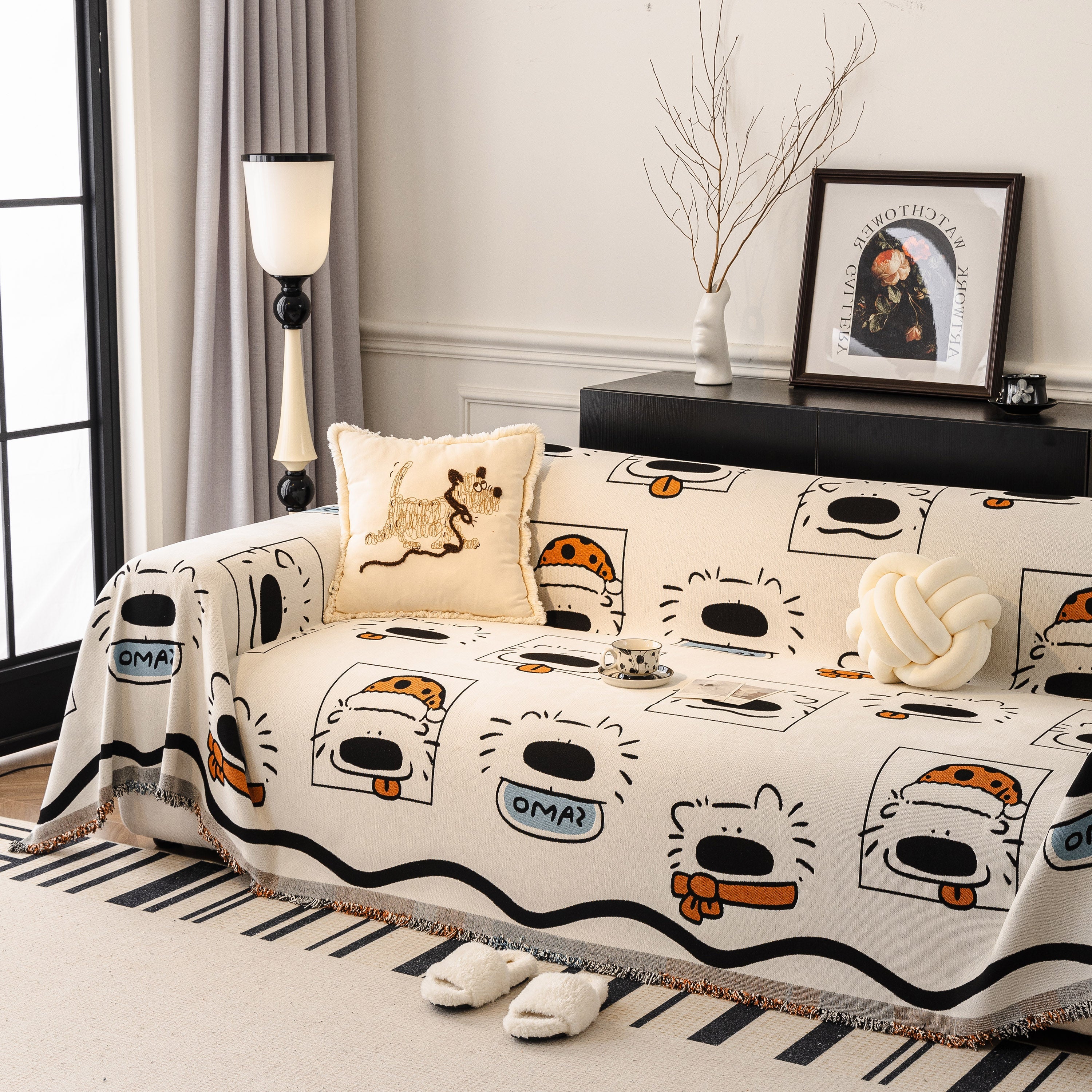 Cute Chenille Couch Cover Throw, Cartoon Soft Washable Sofa Cover for Sectional Sofas