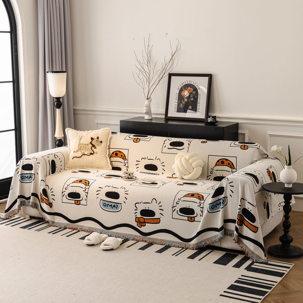 Cute Chenille Couch Cover Throw, Cartoon Soft Washable Sofa Cover for Sectional Sofas