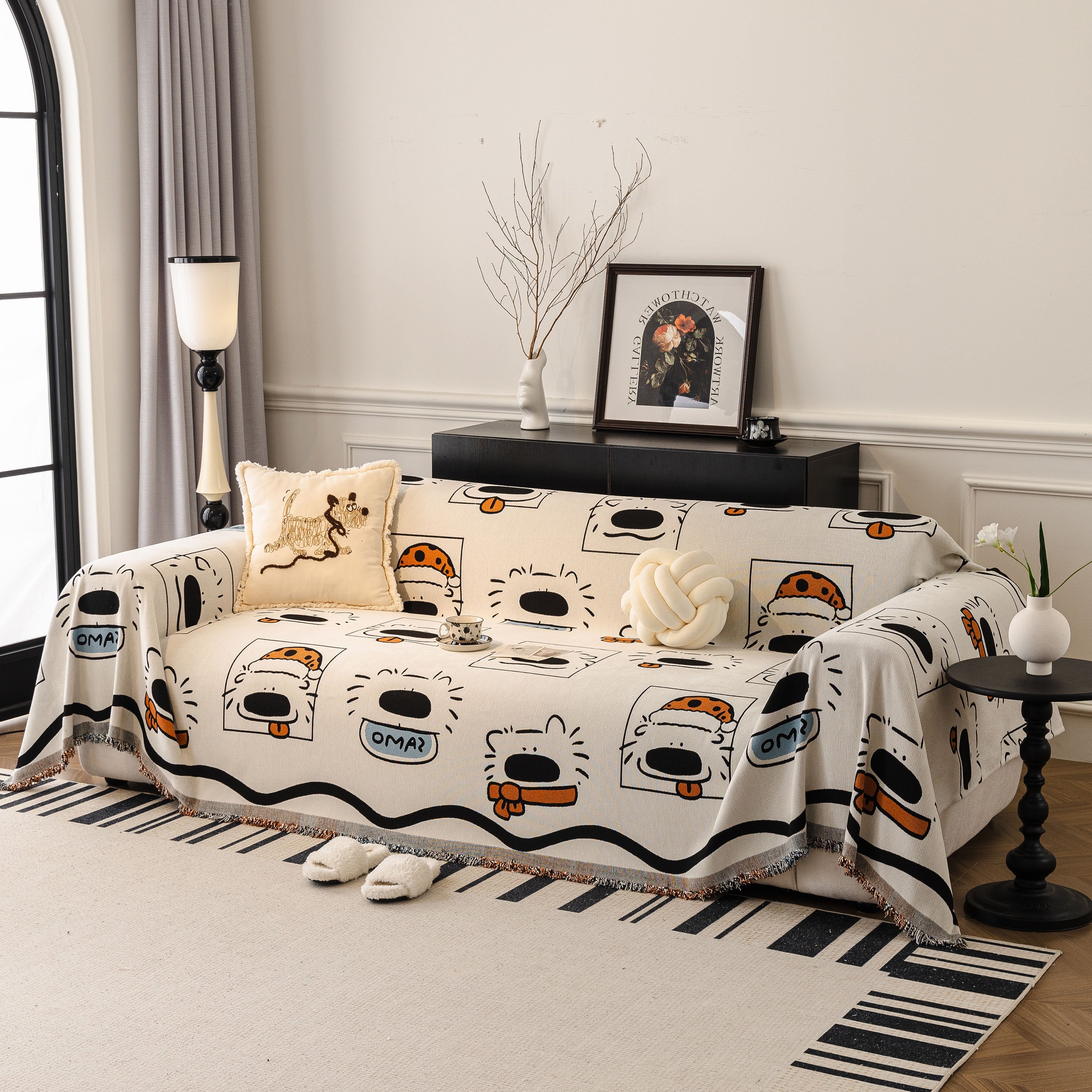 Cute Chenille Couch Cover Throw, Cartoon Soft Washable Sofa Cover for Sectional Sofas